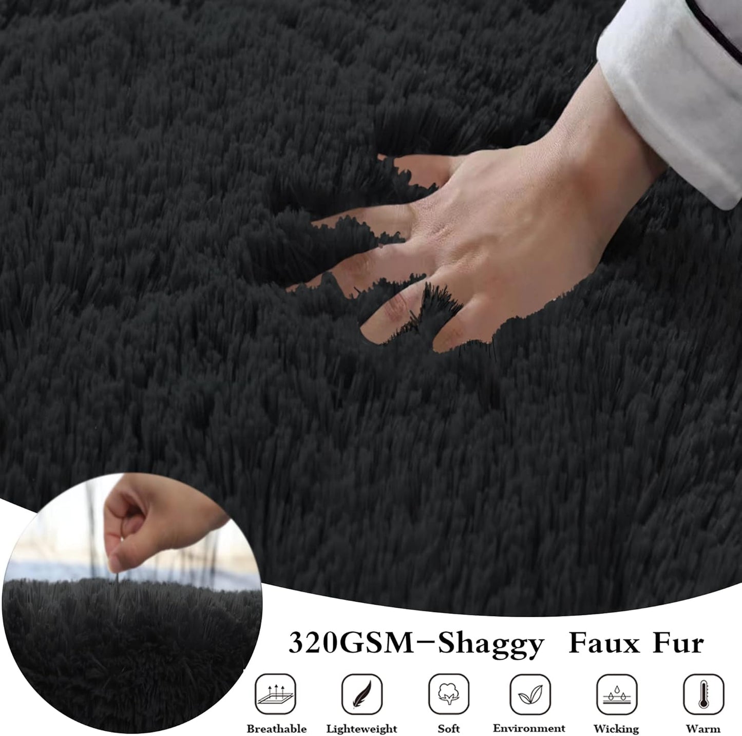 Body Pillow Cover with Zipper,Plush Fuzzy Body Pillow Pillowcase, Faux Fur Sherpa Large Pillow Case for Women Pregnant Side Sleeper Bedding Black Pillow Sham