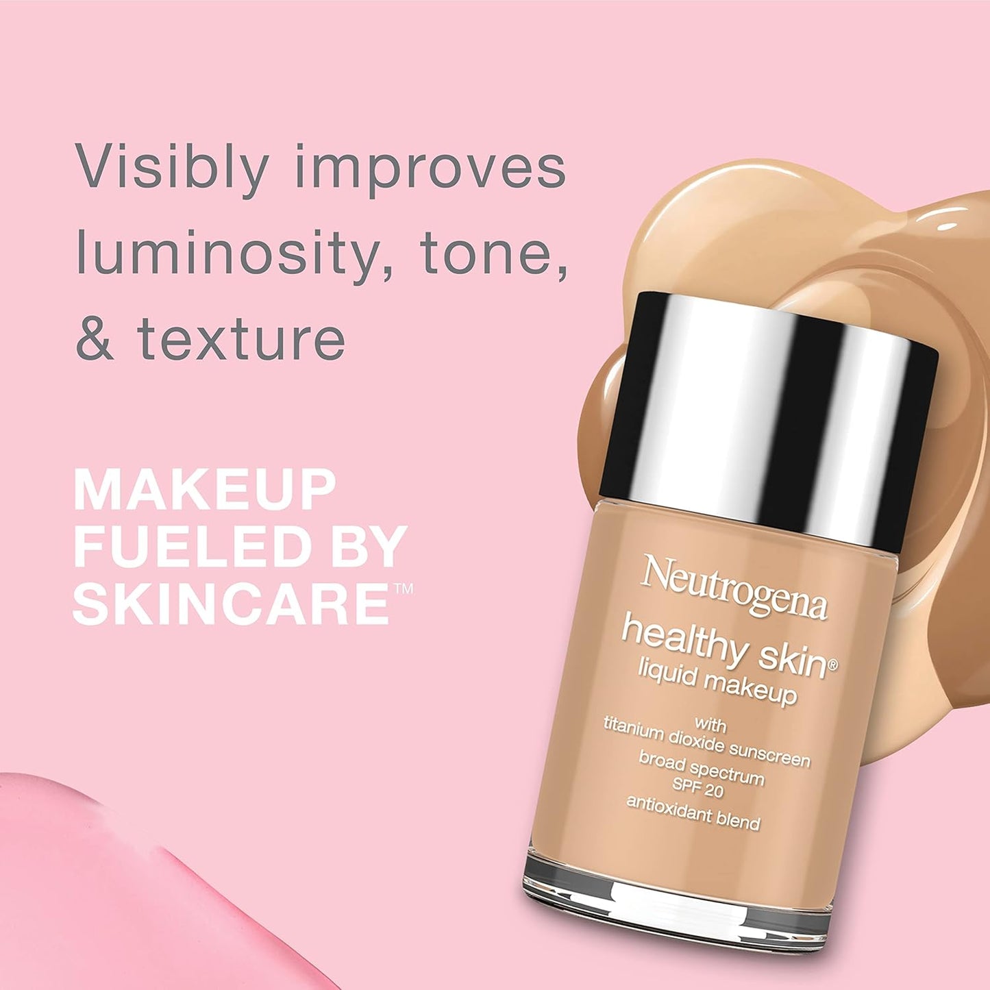 Neutrogena Healthy Skin Liquid Foundation Makeup with Broad Spectrum SPF 20 Sunscreen, Lightweight, Medium Coverage Makeup with Sunscreen and Pro-Vitamin B5, Natural Beige 60, 1 fl. oz