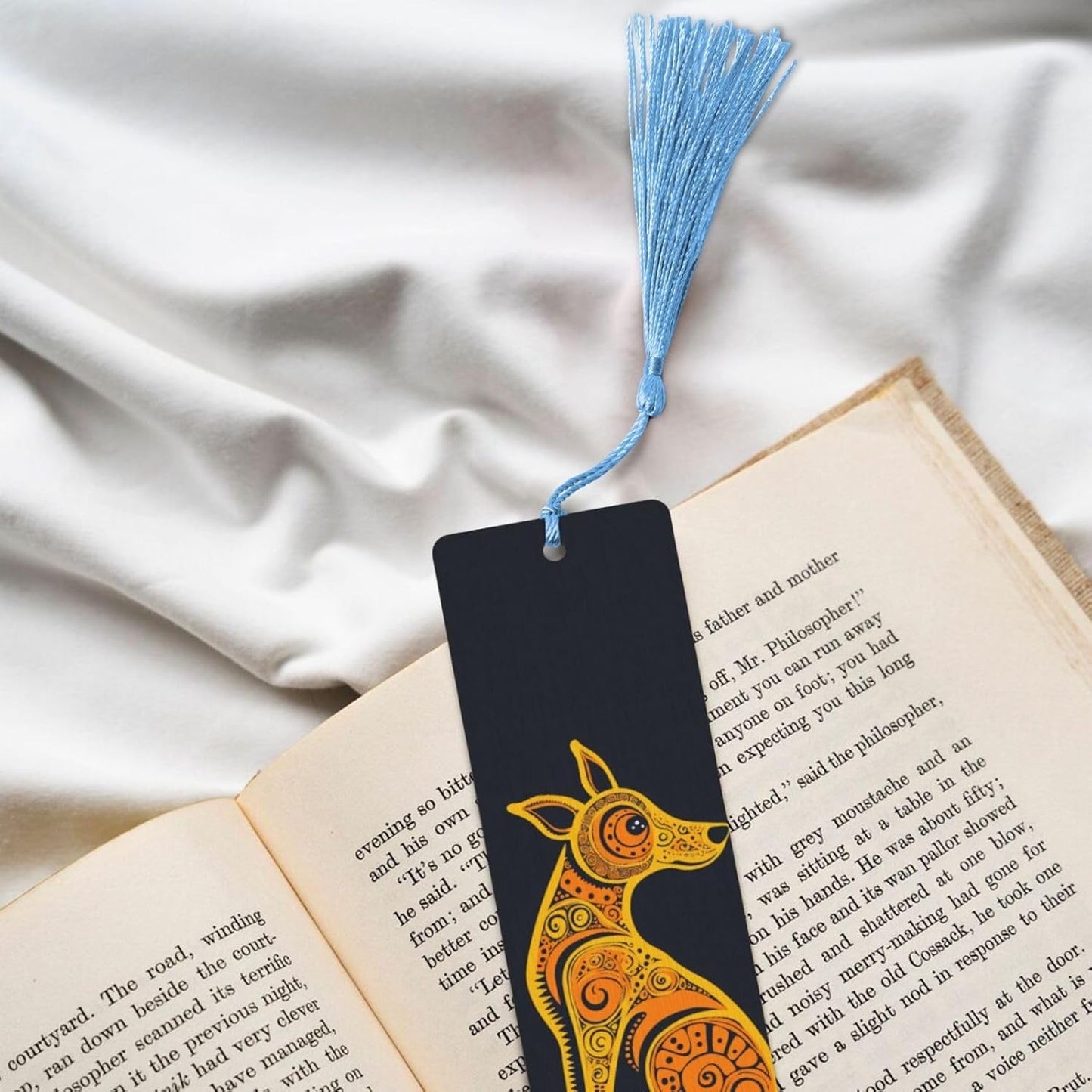 Orange Dog Bookmarks Gifts for Women Men, Wooden Bookmarks for Book Lovers, Vintage Book Marks Ornaments with Tassel, Unique Personalized Reading Page Markers Sky Blue