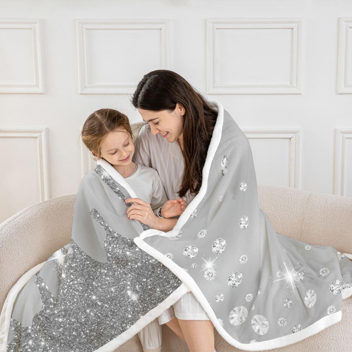 Feelyou Silver Glitter Print (No Glitter) Fleece Throw Blanket - Bling Party Decorations Grey Plush Sherpa for Diamond and Jewelry - Warm Fuzzy 40"x50"
