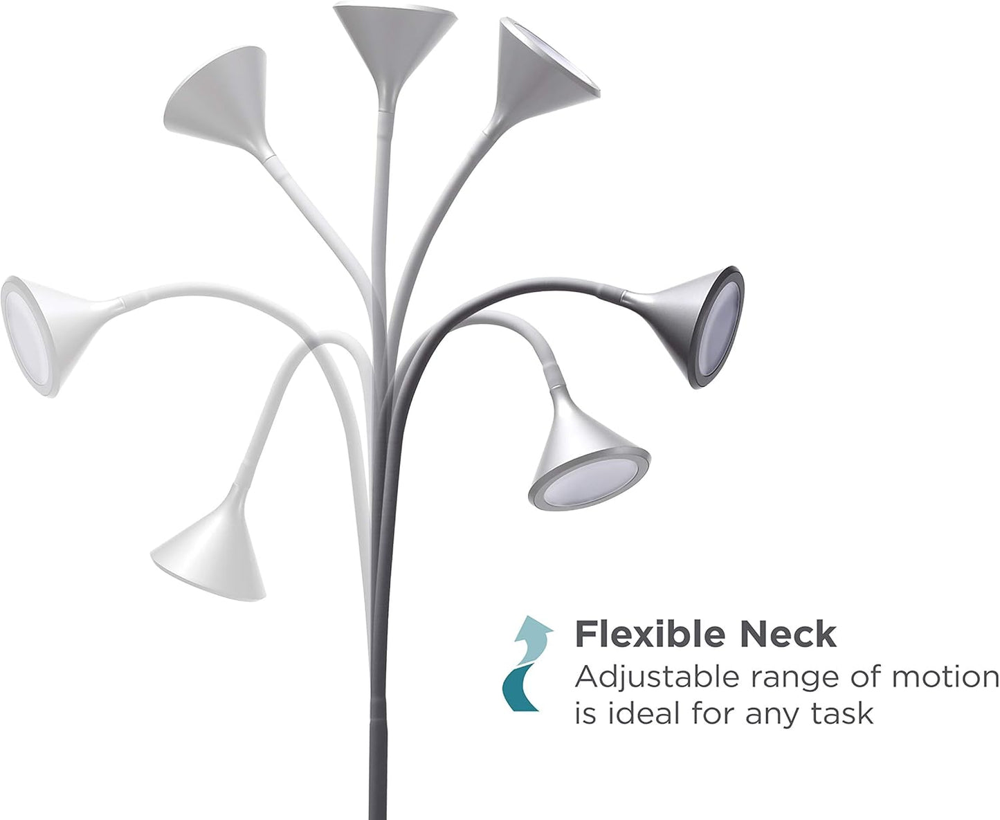 BLACK+DECKER PureOptics LED 미니멀리스트 플로어 램프, 147.3cm(58인치) 높이, 무게감 있는 베이스, 조절 가능한 구즈넥, 깜박임 방지, 친환경, 풋 스위치 그레이