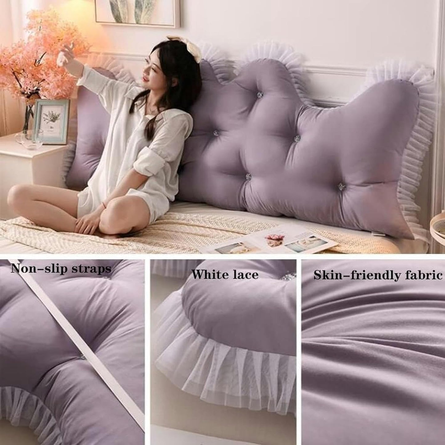 Sofa Bed Large Back Cushion, Removable Watching TV Gaming Room Headboard Support Reading Cushion Solid Color Wedge Pillow Bed Rest Pillows(Grey,90cm)