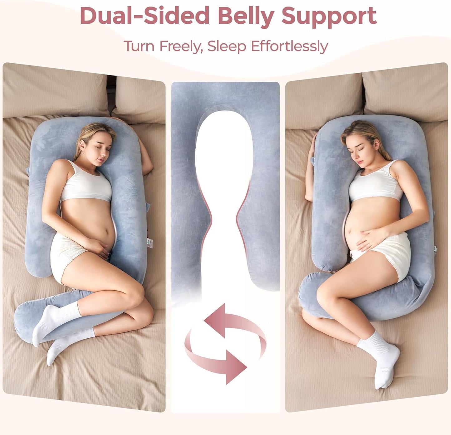 Momcozy Pregnancy Pillow for Sleeping, Dreamlign U Pro Maternity Pillow with Adjustable Leg Pillow, Removable Cover - Support for Back, Hip, Belly, Legs for Pregnant Women, 50-72 Inch Full Body Pillow