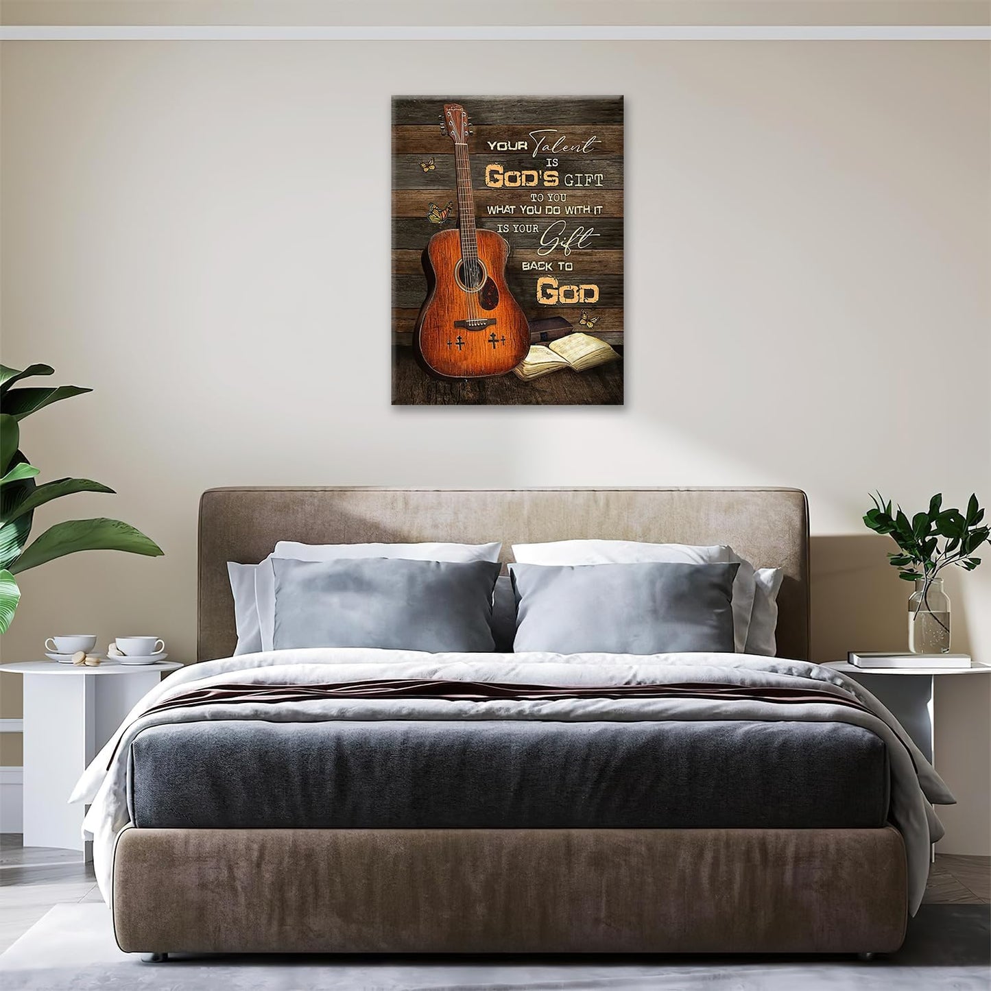 Guitar Canvas Wall Art Vintage Musical Christian Pictures for Kitchen Bedroom Bathroom Office Retro Guitar Music Print Religious Painting Farmhouse Modern Artwork Framed Wall Decor 16" x 12"