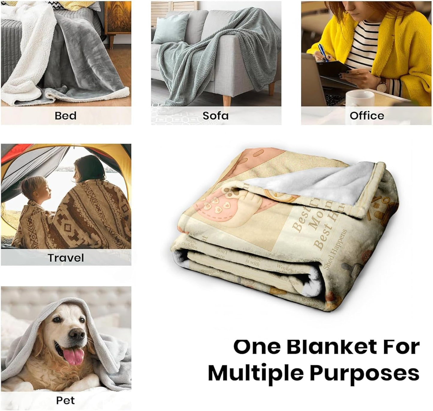 Cat Mom Blanket for Women, Kawaii Flannel Throw 60x50, Vintage Newspaper-Style Gazette, Cozy Kitty Sofa/Bed Decor, Gift for Cat Lovers, Birthday Christmas Mother’s Day