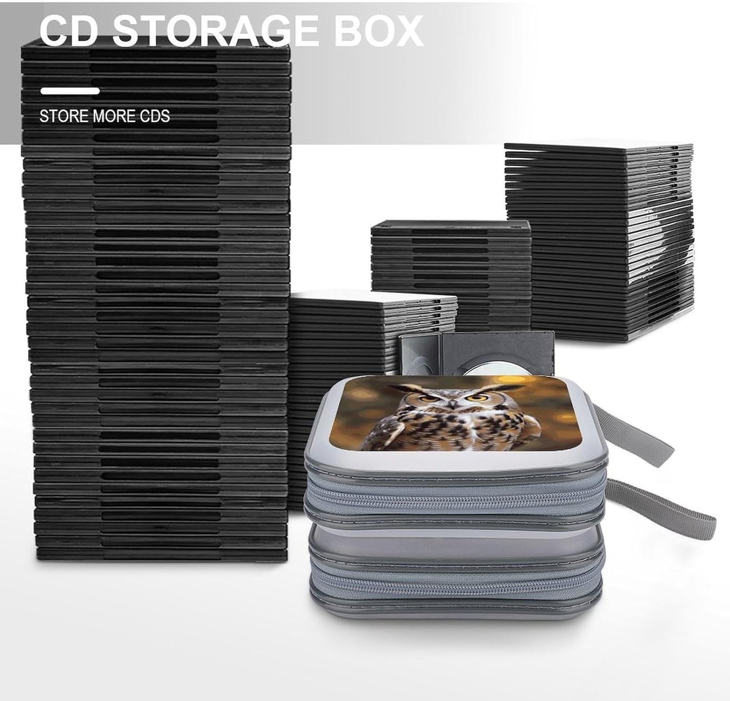 Owl Birds CD Case 40 Capacity Case Zipper CD Collection Bag with Handles Cover DVD Storage Hard Plastic DVD Disc Cases Storage Binder for Car Home Office Travel