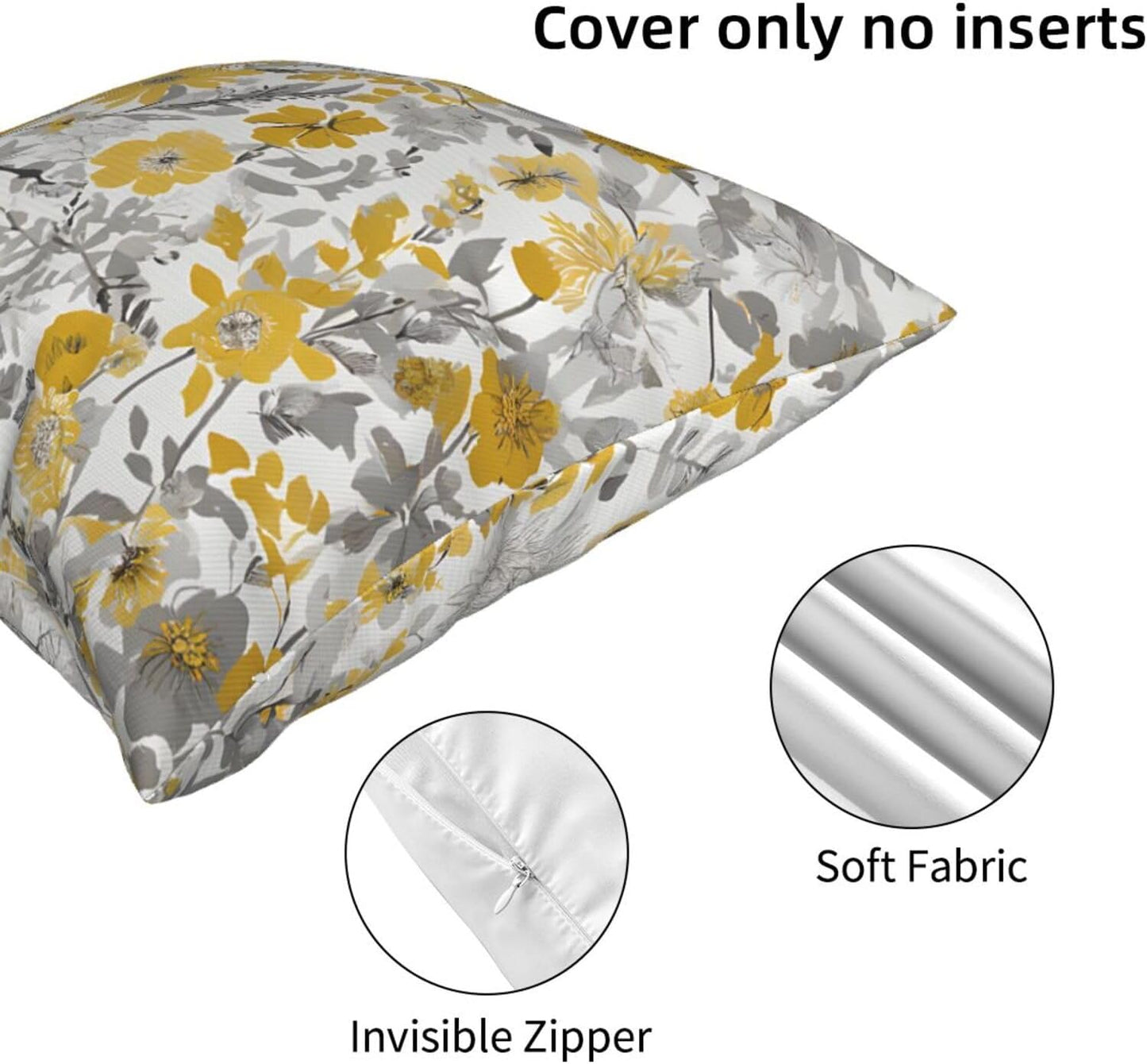 All-Season Square Pillow Covers 18"X18", Flower, Decorative Throw Pillow Covers for Sofa Bed Couch, Hidden Zipper Cushion Cover, Square Lumbar & Accent Pillowcases for Home Decor
