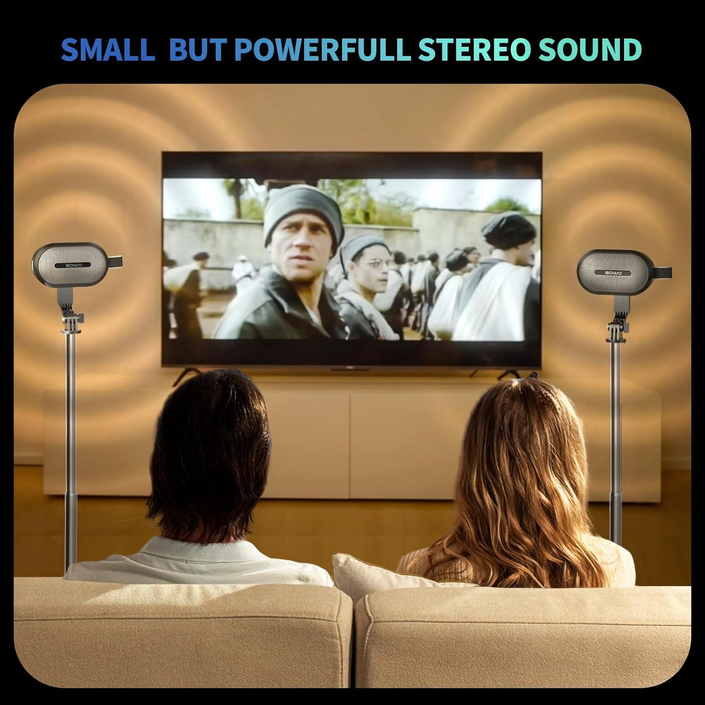SOWO Wireless Dual Bluetooth Speakers Set, Adjustable Stands 2Pcs, High-Fidelity Stereo Sound, Smart Pairing Sync, Surround Sound with Portable Lightweight Case for Home, Travel, Party, Birthday