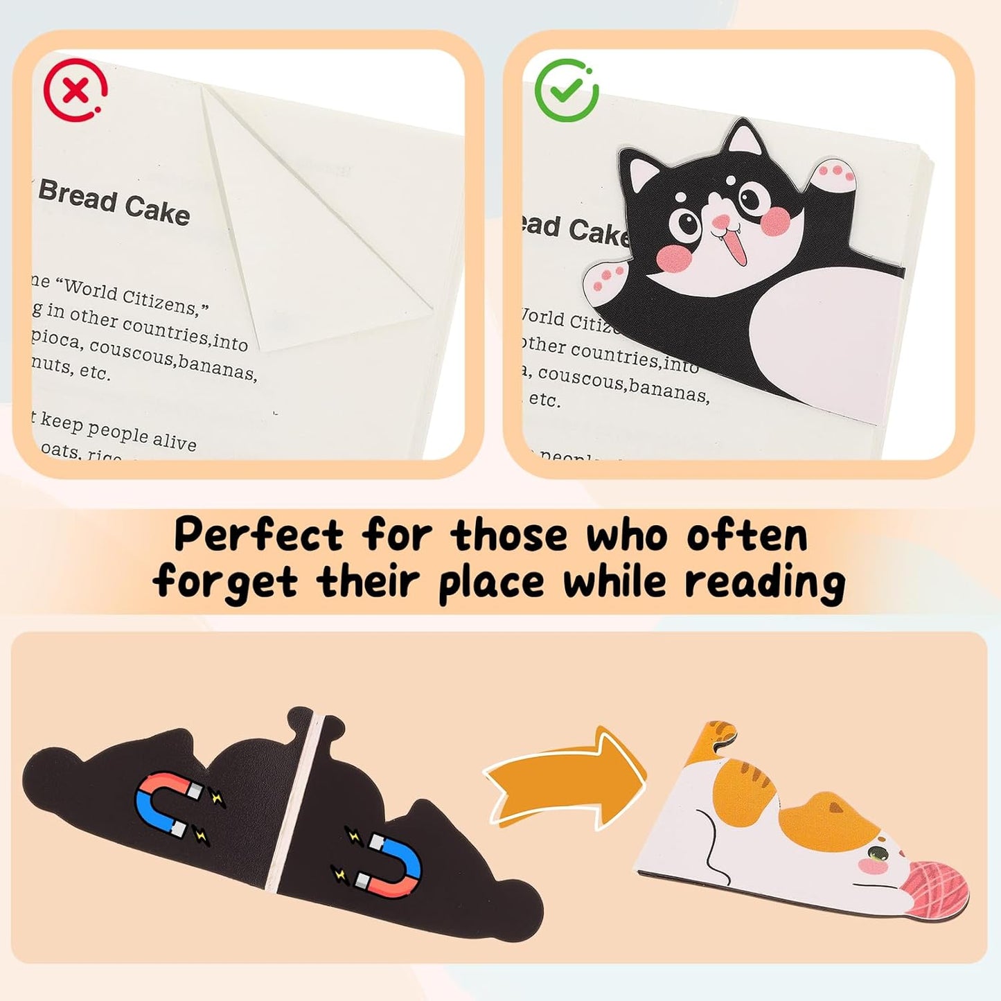 10Pcs Magnetic Bookmarks, Cute Cat Bookmarks Funny Book Marker Clips Easter Gifts for Women Reading Book Lover Gifts