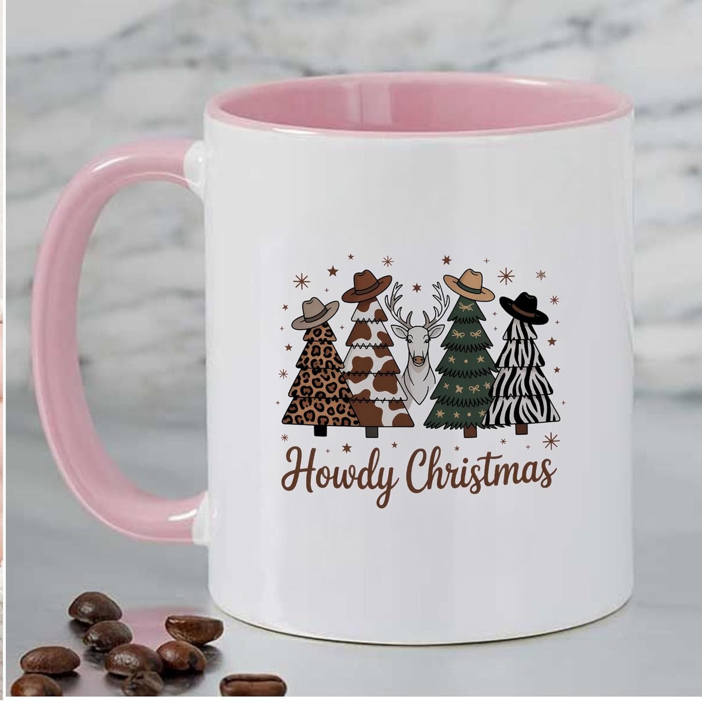 Funny Western Leopard Milk Cow Stripe Zebra Christmas Tree Two-Tone Accent Mugs, 11oz 15oz Drinking Cups, Kitchen Décor, Gifts For Book Lovers