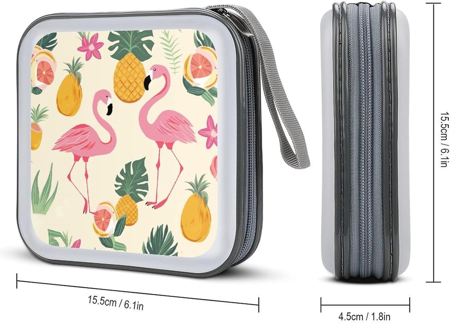 Flamingos And Pineapples CD Case 40 Capacity Case Zipper CD Collection Bag with Handles Cover DVD Storage Hard Plastic DVD Disc Cases Storage Binder for Car Home Office Travel