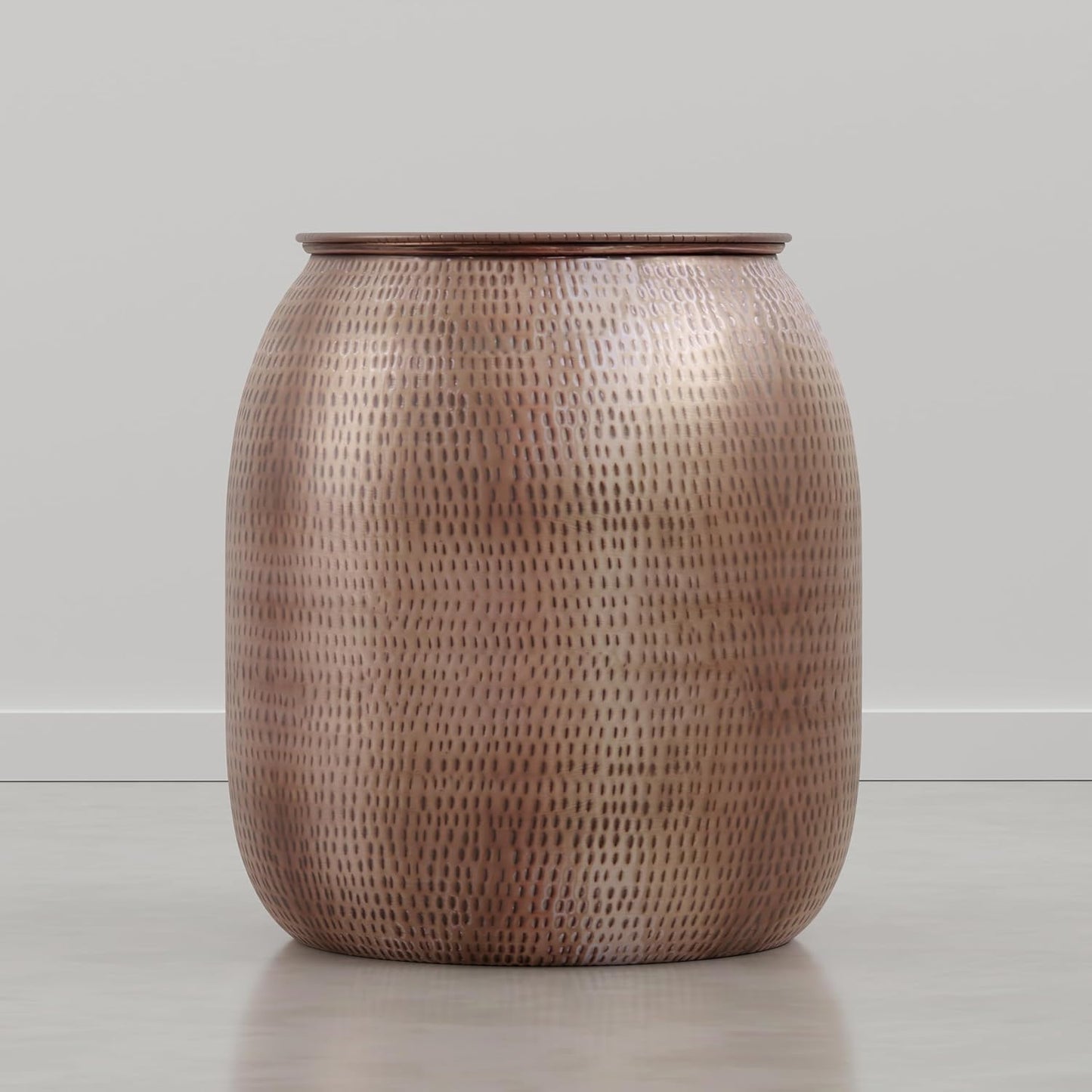SIMPLIHOME Griffen Metal Storage Accent Table - 19 inch Wide Solid Metal Round Drum Side Table in Burnished Copper, Industrial End Table for Living Room with Hidden Storage Space, Assembled