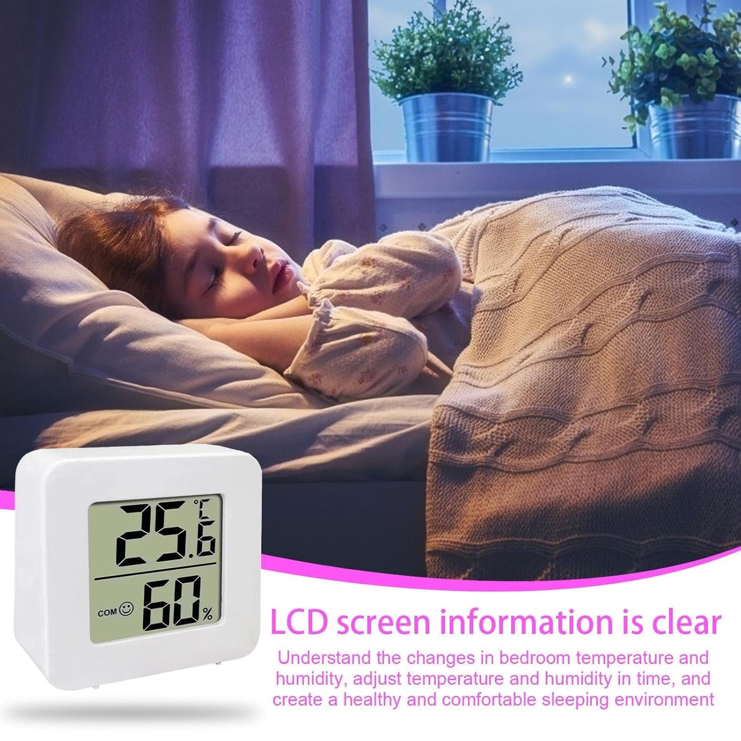 Portable Digital Temperature Humidity Gauge, Indoor Hygrometer Meter, LCD Thermometer with Accurate Sensor, Compact Home Humid Monitor, Indoor Climate Tracker for Room Office Bedroom