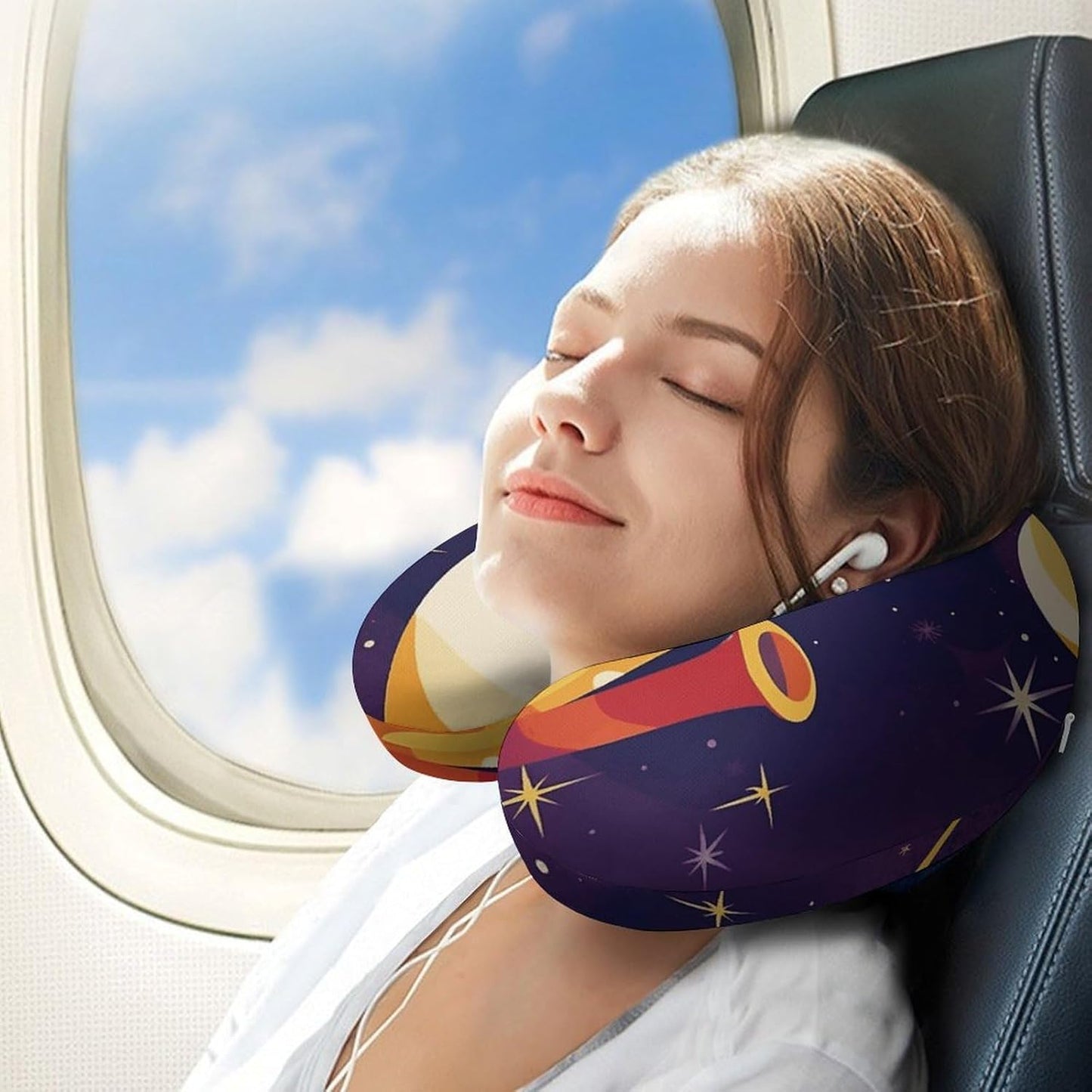 Snowman Plays Saxophone Neck Pillow Memory Foam U Shaped Pillows Portable Pillows for Shoulder Travel Head Support Pillow with Concealed Zipper for Airplane Car Home Office