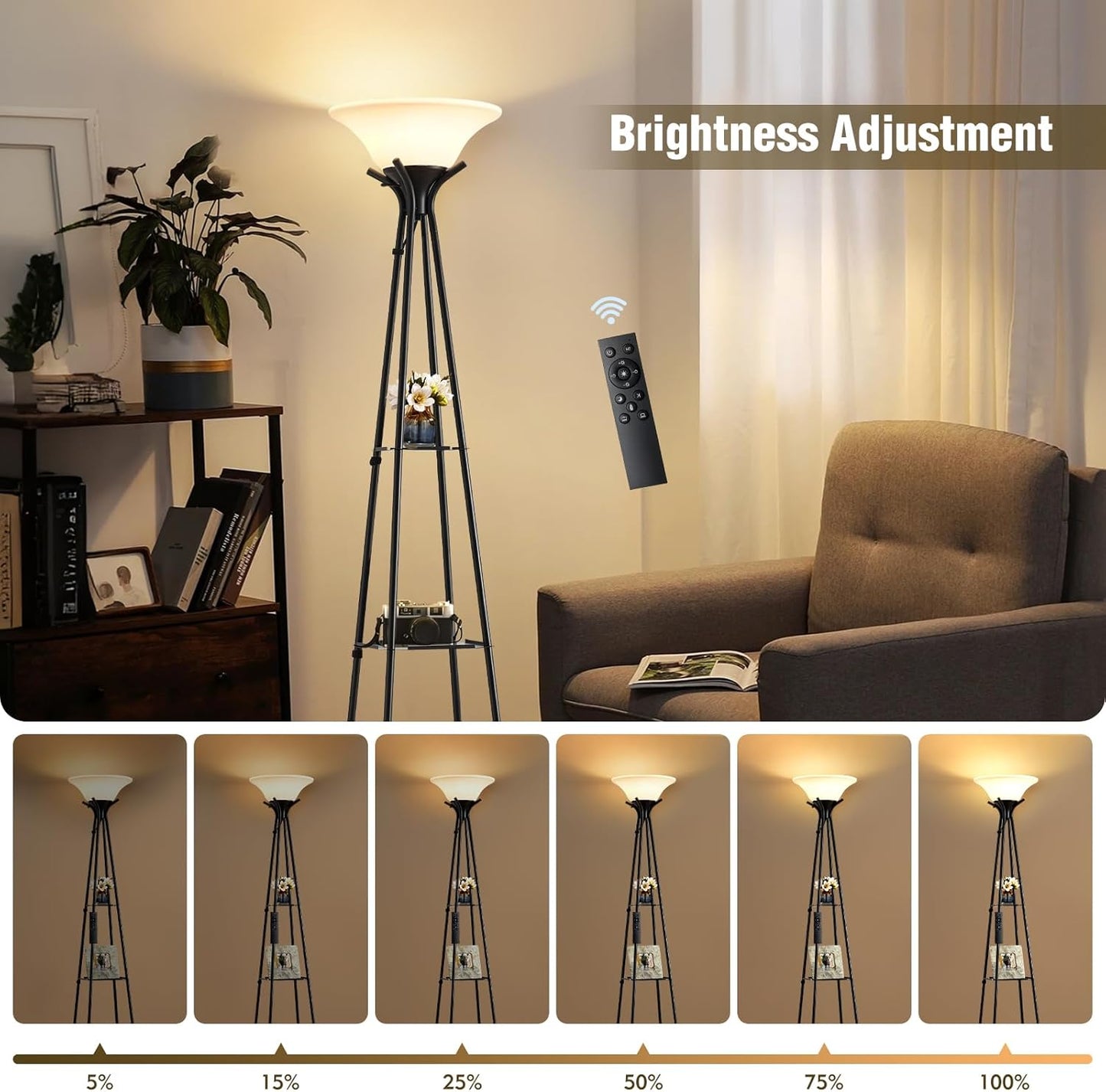 Luvkczc Upgraded Floor Lamp with 3-Tier Shelves & Remote, 69-inch Dimmable Standing Lamp with Adjustable Color Temperatures, Modern Torchiere Floor lamp for Living Room, Bedroom, Office