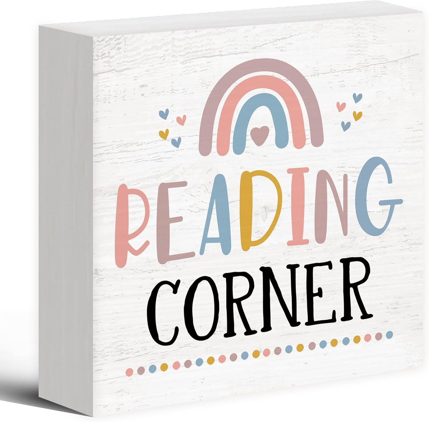 Reading Corner Wood Box Sign Desk Decor 5x5, Reading Nook, Boho Classroom Decor, Book Lover Gift Wooden Block Sign Decorations for Nursery Library Playroom Bookshelf Room Wall Tabletop Shelf