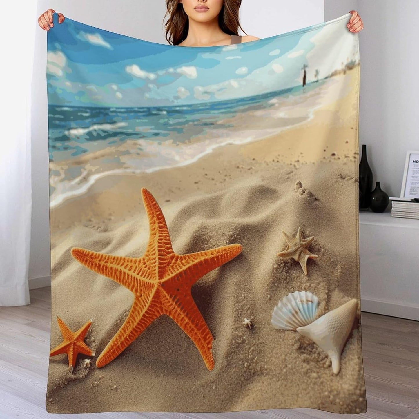 Sea Beach Starfish Blanket Super Soft Lightweight Throw Blanket Cute Cozy Warm Bed Blanket Decorative Fuzzy Blanket All-Season Home Decor Gift for Sofa Couch Living Room 40"*50" （100 * 130cm）