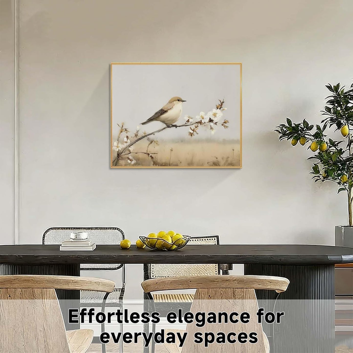 jeecalart Bird Wall Art Print, Neutral Nature Artwork, Oil Painting Style Bird on Branch, Minimalist Farmhouse Wall Decor, Unframed, 11x14 Inch