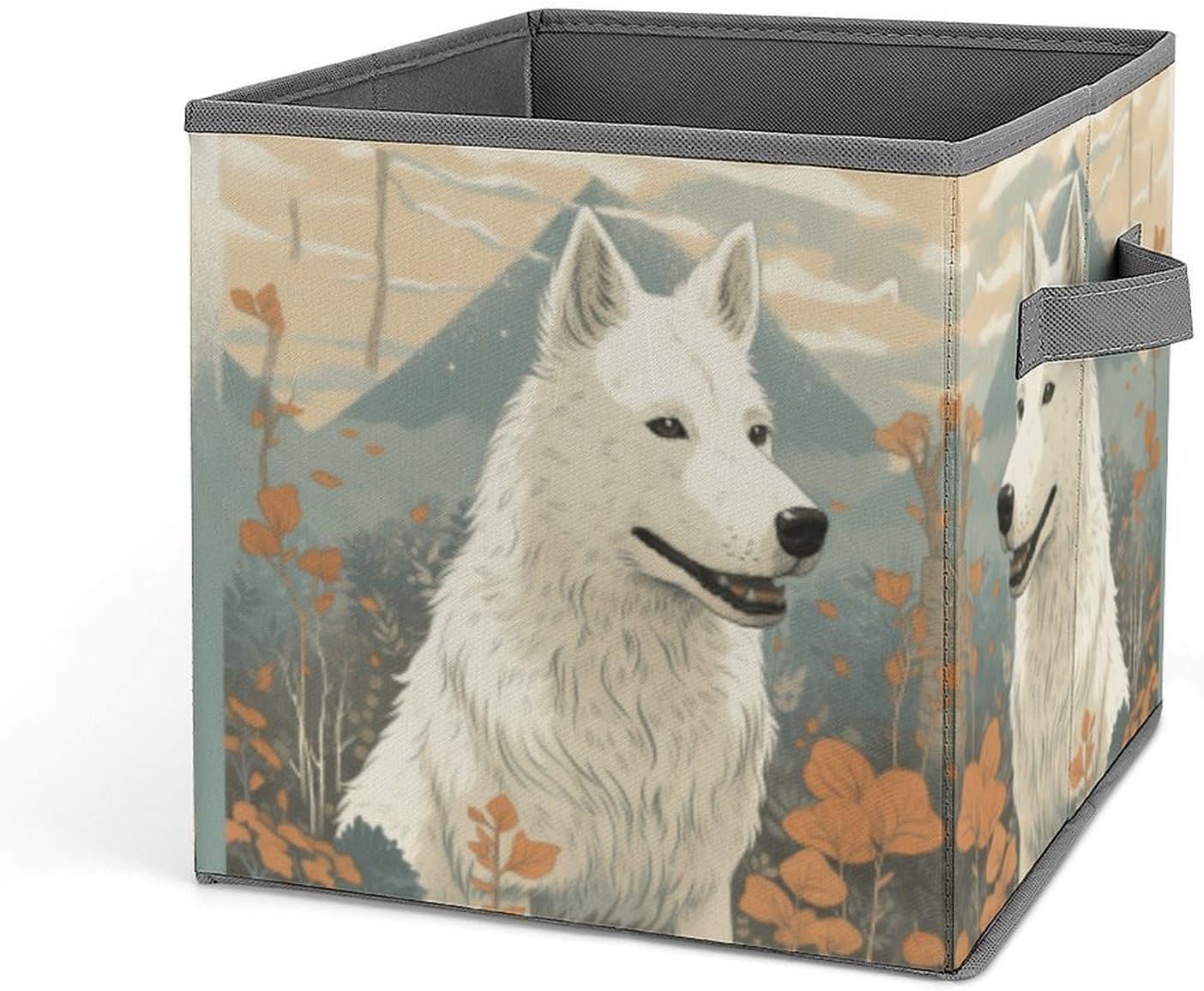 Pen Next to Dog Storage Bins with Handles Fashion Large Storage Cubes Sturdy Foldable Storage Boxes Space-Saving Storage Baskets for Home Office Clothes Closet Organizers