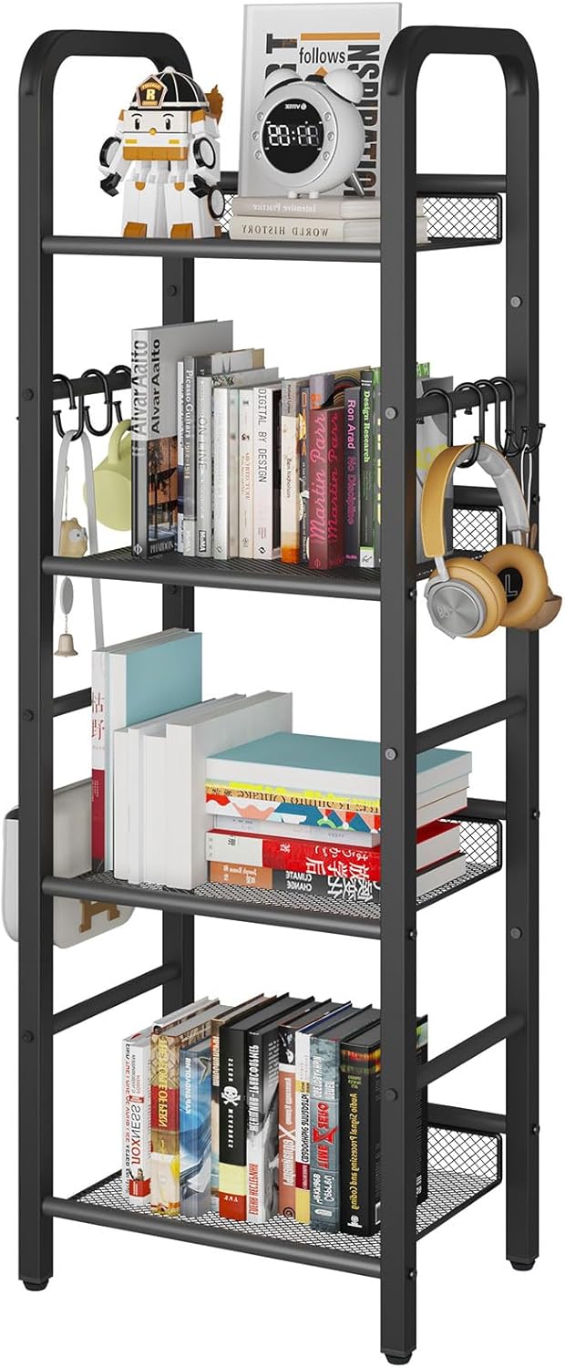 YMYNY 4 Tier Bookshelf, Freestanding Bookcase for Living Room, Bedroom, Home Office, Multi-Functional Storage Rack Organizer, Display Rack with Metal Frame, Rust Resistance, Black, UHBC054B