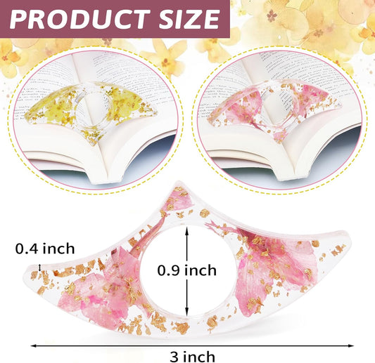 Book Page Holder, Tumwisk 2PCS Reading Accessories, Handmade Dried Flower Thumb Page Holder, Reading Accessories for Book Lovers, Resin Thumb Bookmark Gifts for Readers（Pink and Yellow