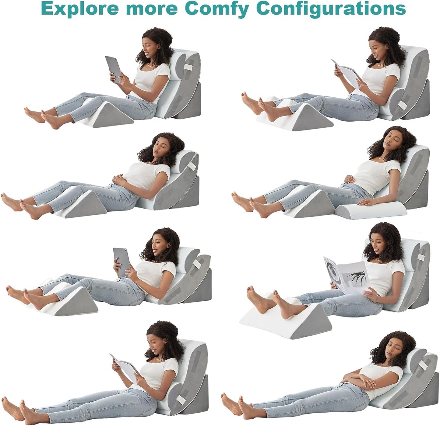Hansleep Bed Wedge Pillow Set for After Surgery 4PCS, Post Surgery Pillow for Sleep Apnea and Acid Reflux Relief, Adjustable Reading Pillows Back Support with Memory Foam, White, 20"