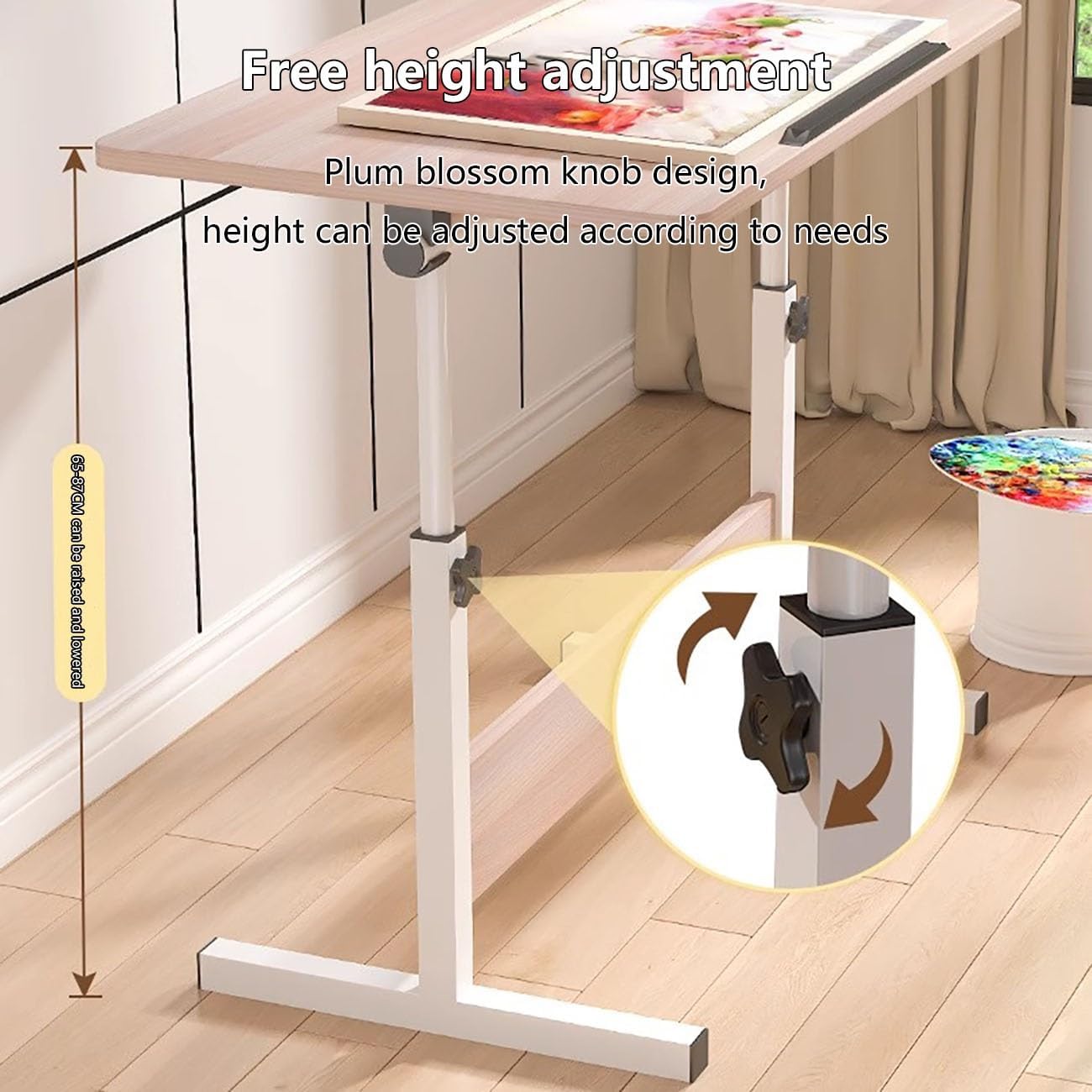 Over Bed Table w/Heavy Duty Metal Leg,Rolling Over-The-Bed Laptop Desk,Height Adjustable Overbed Table with Wheels,Height Adjustable,for Eating,Working or Reading.