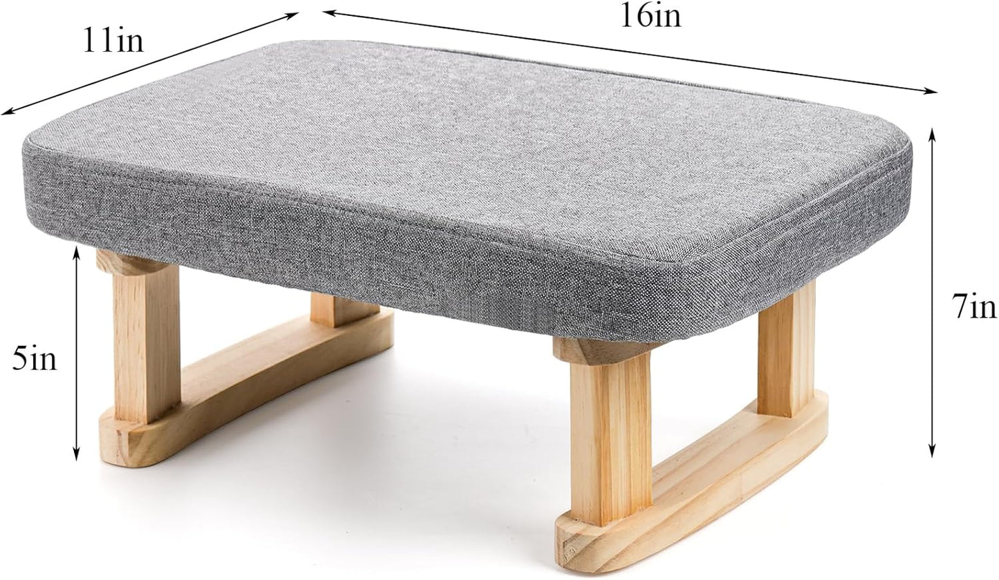 Lawei Small Footstool Ottoman, Rectangle Fabric Foot Stool Rest with Wooden Legs and Non-Slip Soft Padding, Modern Footstools Step for Couch, Desk, Office, Living Room, Bedroom, Entryway, Dogs, Gray