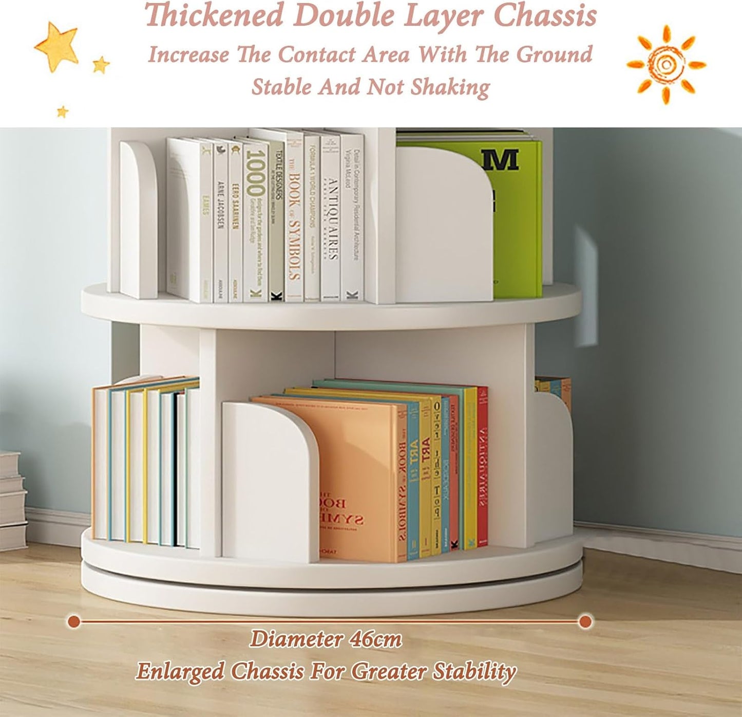 ELZEM Rotating Bookshelf 5 Tier 360° Revolving Bookcase Corner Round Bookcase White Spinning Book Shelf Stackable Bookshelf Organizer Display Cabinet for Office Home Living Room