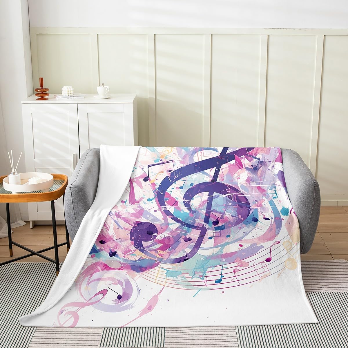 Erosebridal Music Notes Blanket for Teens,Musical Theme Throw Blanket Throw 50x60 Inch,Tie Dye Rhythm Pattern Fleece Blanket,Colorful Melody Note Flannel Blanket for Home Room Decor