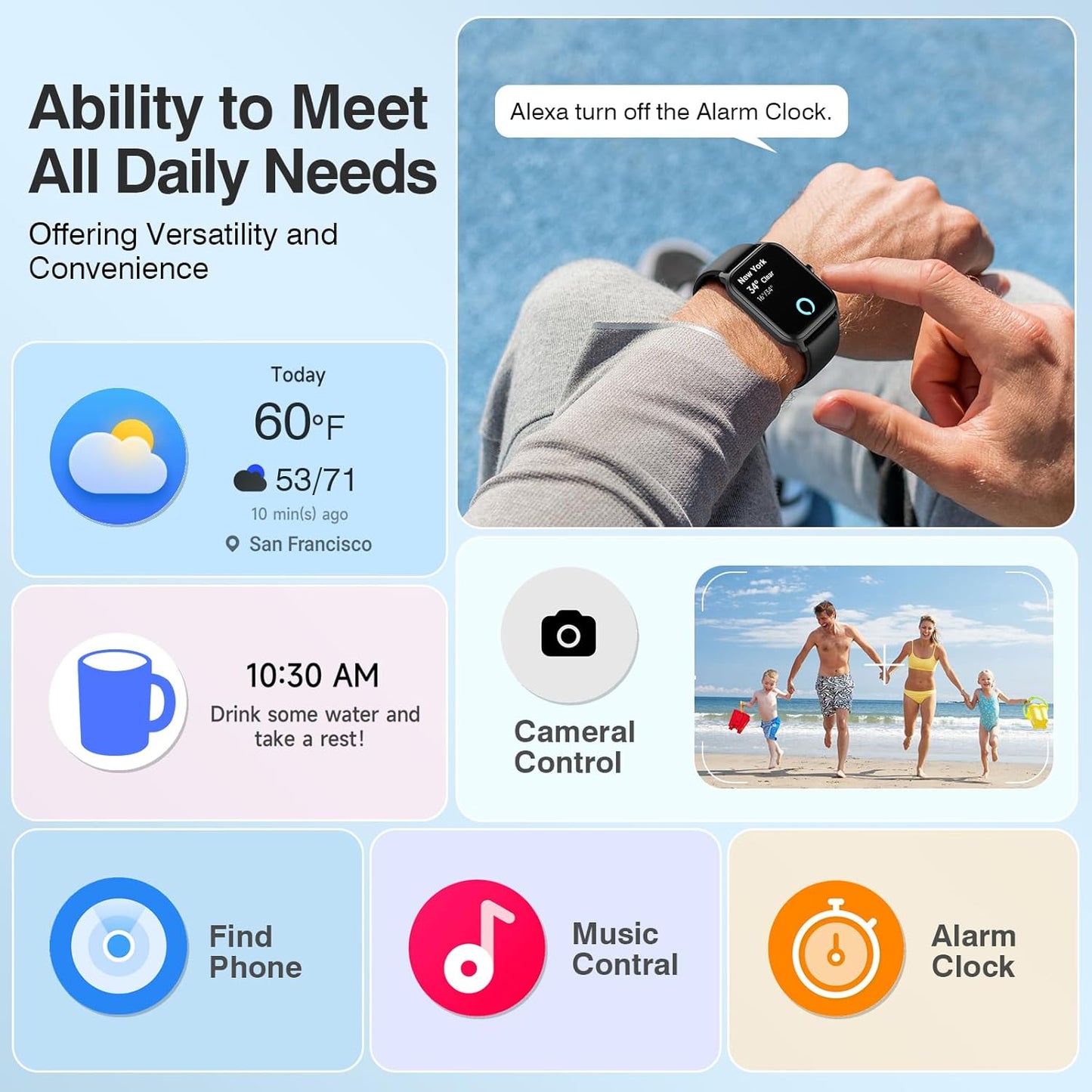 Smart Watches for Women Men, 1.85” HD Touchscreen Fitness Tracker with Call & Message Alerts, 24/7 Heart Rate/Sleep Monitor,100+ Sport Modes, 2ATM Waterproof Smart Watch for Android iPhone (Black)