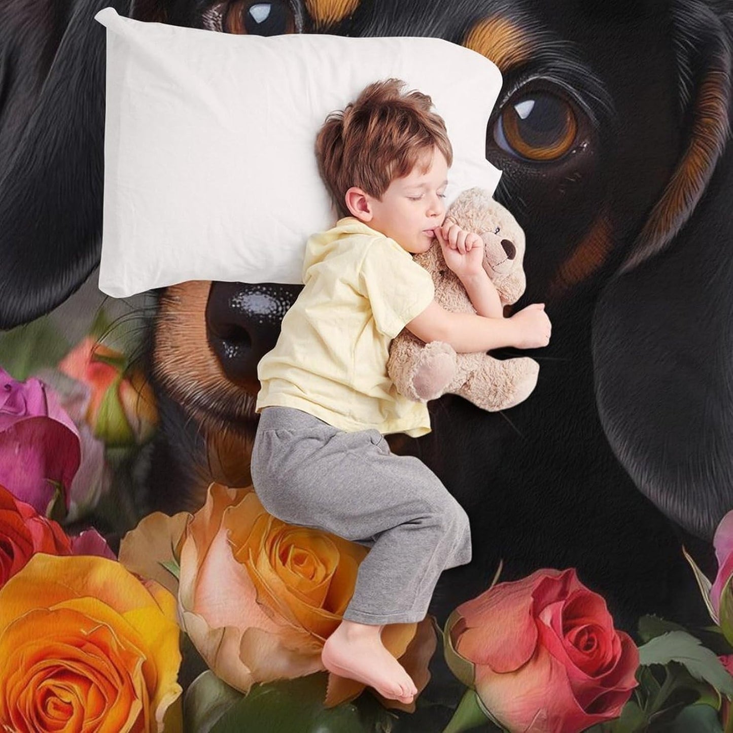Dachshund Flower Throw Blanket for Couch Bed Plush Cozy Fuzzy Flannel Blanket for All Season 50"x60"