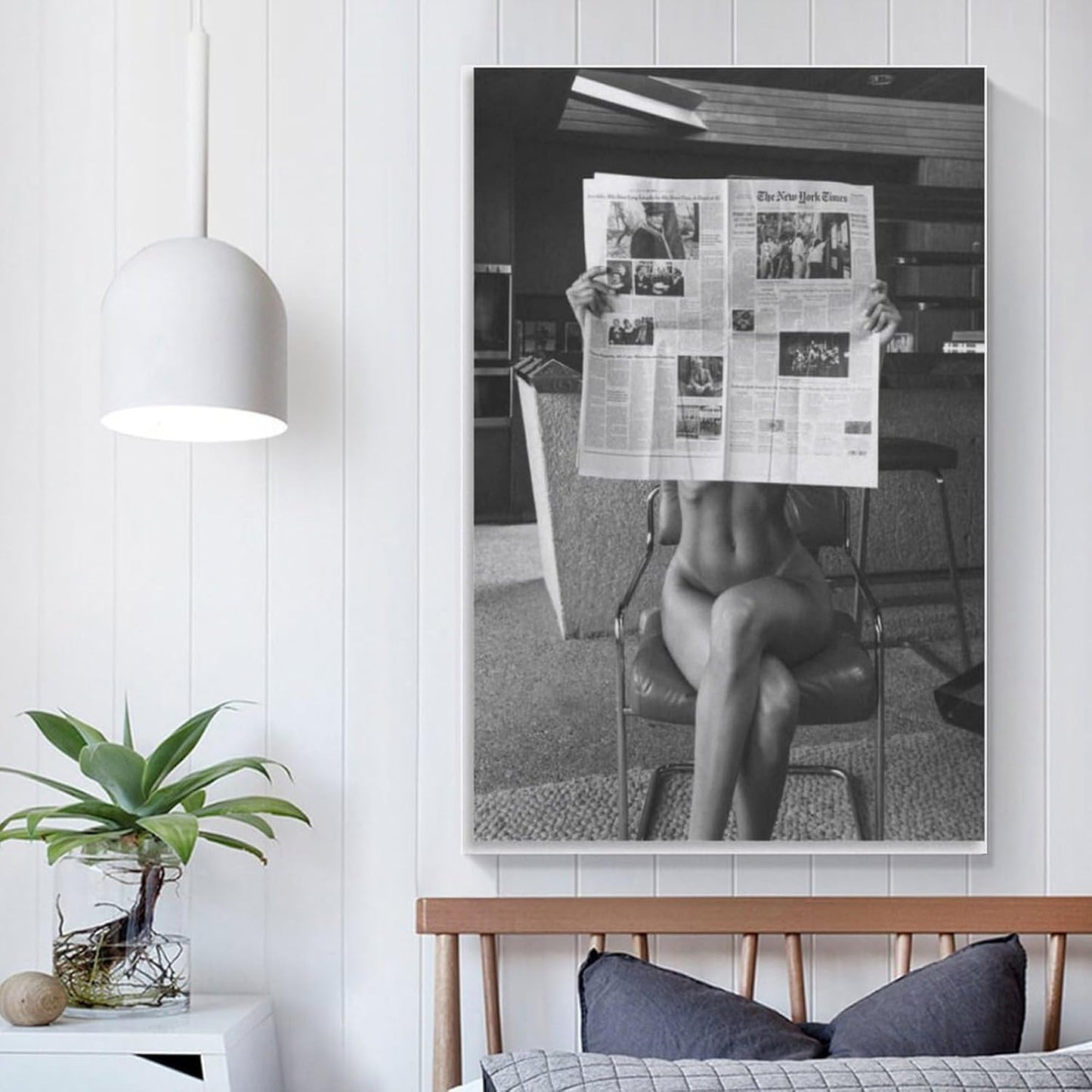 Modern Black And White Wall Art Poster, Woman Reading Art Poster, Man Reading Newspaper Poster Poster Decorative Painting Canvas Wall Art Living Room Posters Bedroom Painting 16x24inch(40x60cm)