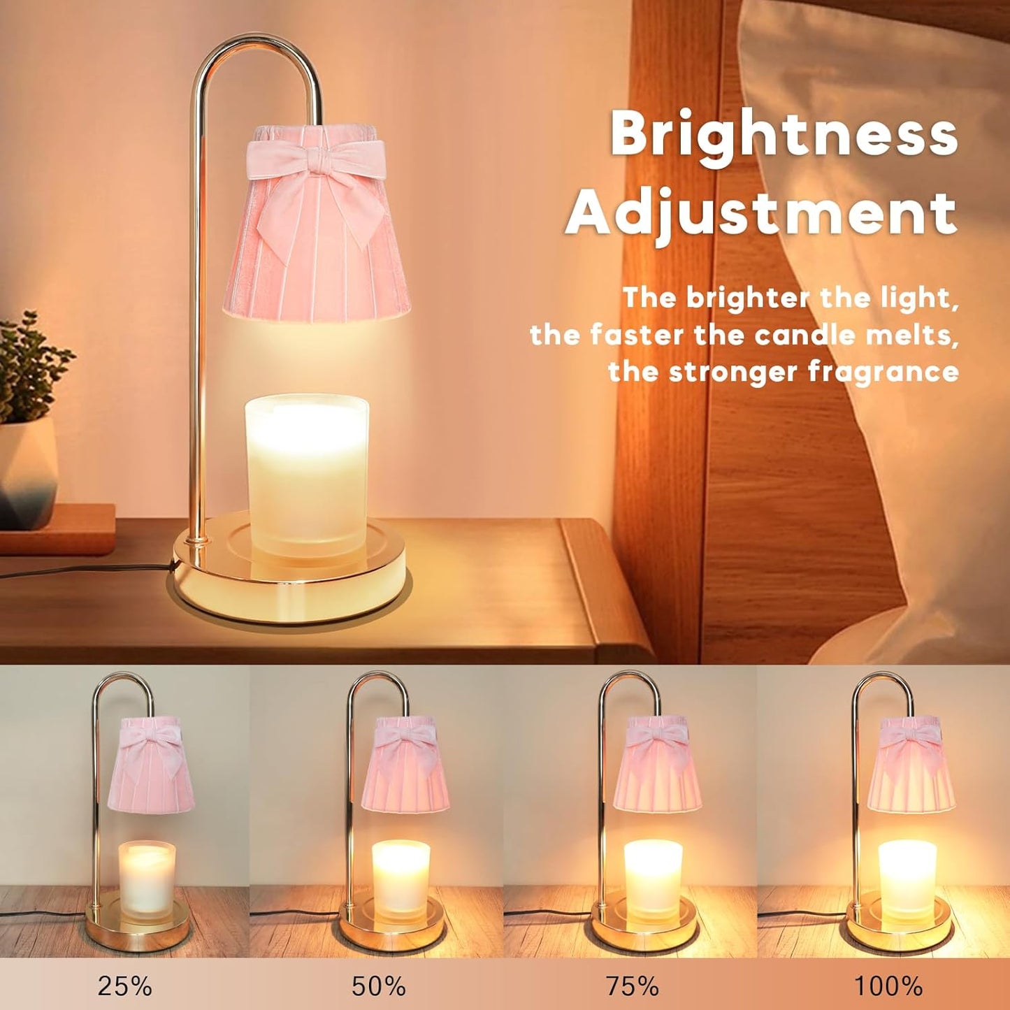 Pink Candle Warmer Lamp with Timer Dimmer Cute Coquette Bow Table Lamp Modern Decorative Bedside Light Valentine's Day Birthday Gifts Idea for Women Mom House Warming New Home Bedroom Decor