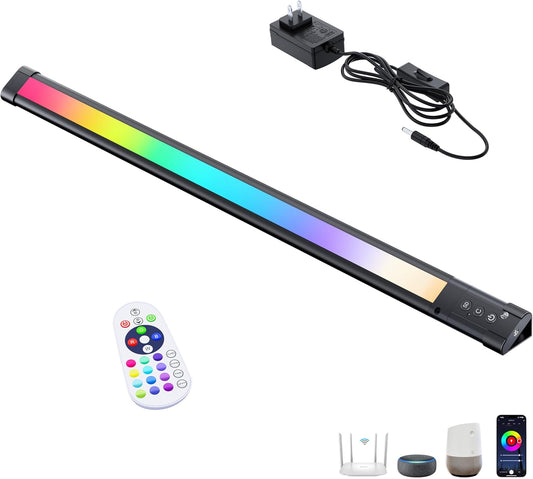 Under Monitor RGB Light Bar, LED for Desk Gaming Setup, Plug in Keyboard Light, White and Million Color Bias Lighting, Wireless Remote, Alexa Smart LED Lights for Room Decor, Desk PC TV(24 INCH)