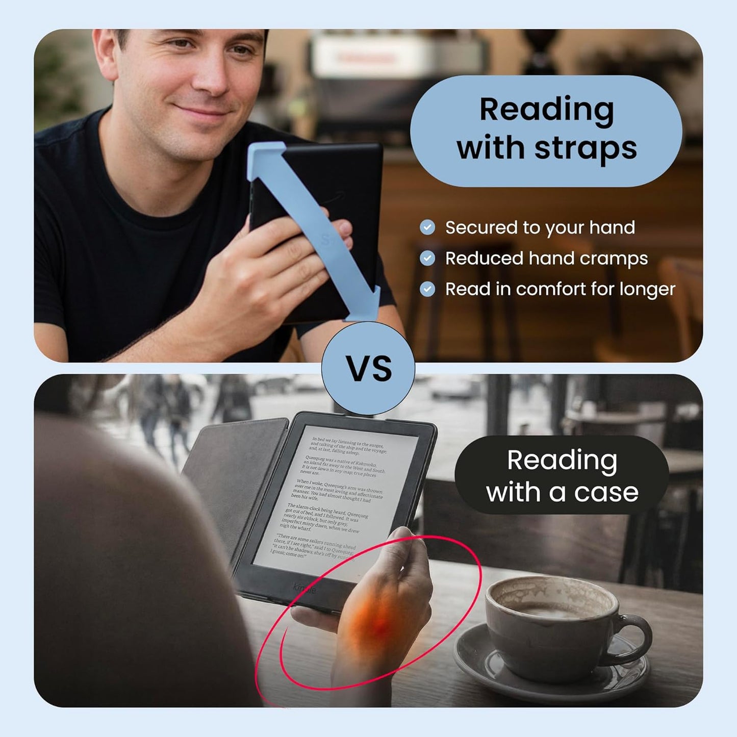 Strapsicle Silicone Hand Strap – Kindle & Paperwhite (6”) Gen 7–10, 6” Kobos – Medium – 2-Pack – Sage Green – Comfy Alternative to Case or Cover