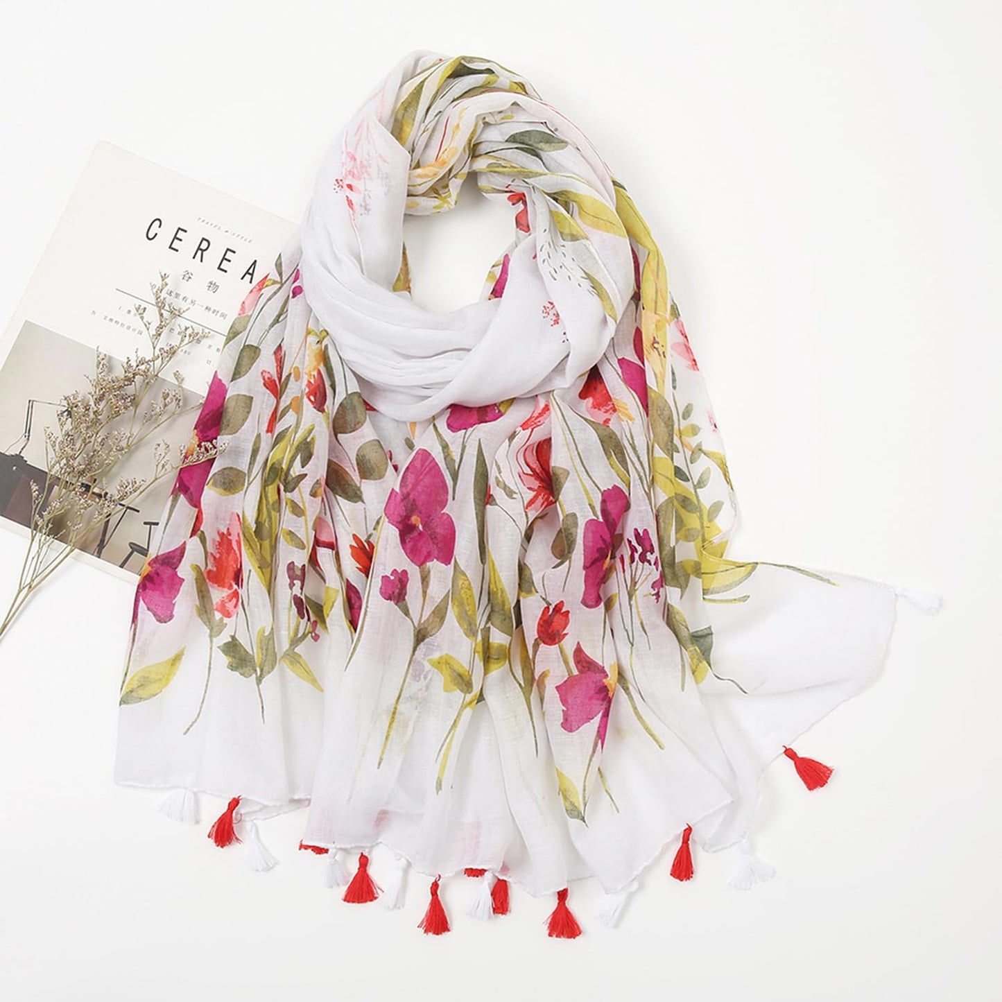 YOUR SMILE Large Boho Scarf for Women Lightweight Floral Printed Scarves Fall Winter Fashion Fringed Shawl wraps