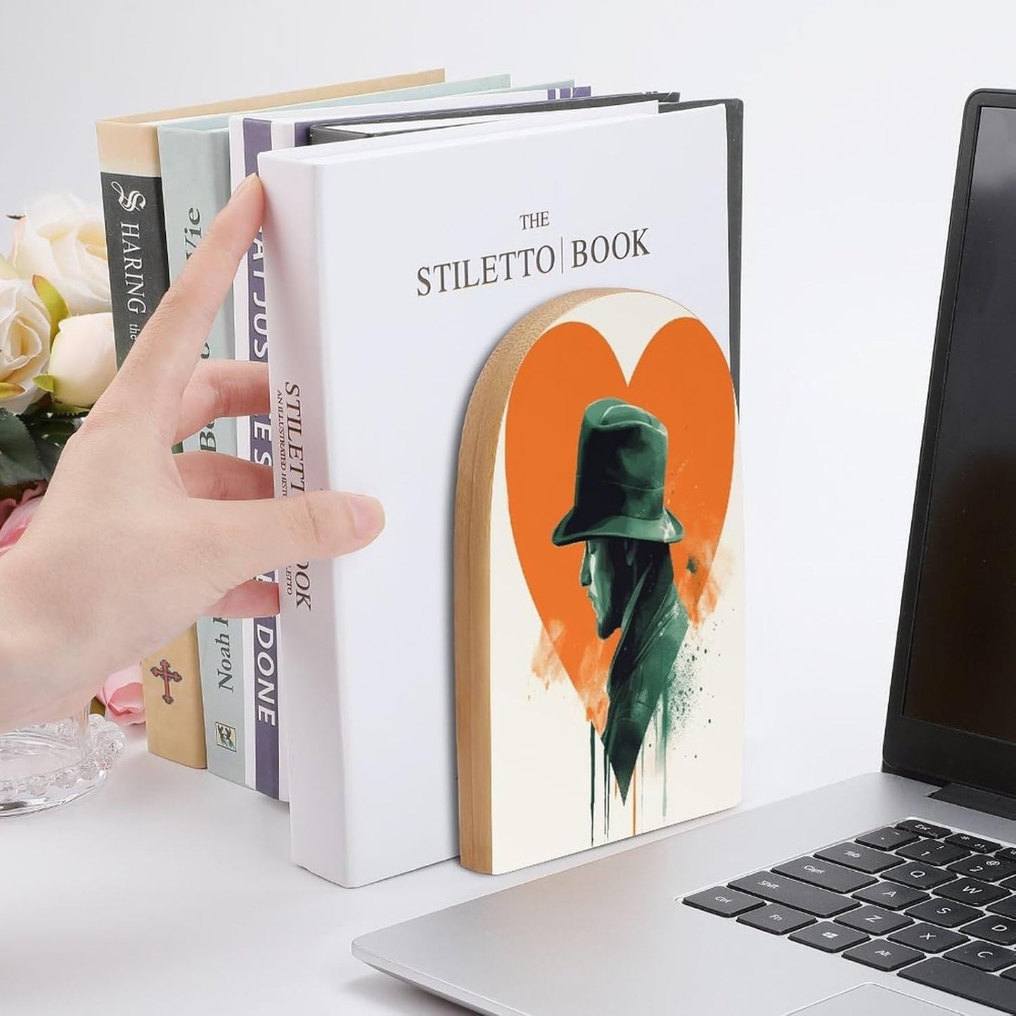 Man Silhouette Bookend for Shelves Wooden Book End Large Size Sturdy Book Holders Stoppers with Metal Base for Bookshelves Slick Decorative Bookends Stands