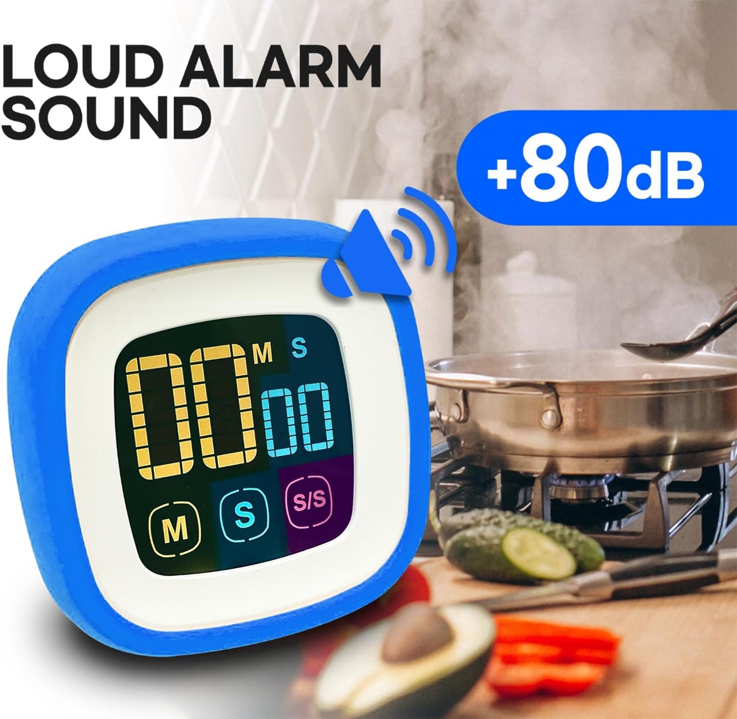 Digital Kitchen Timer (Protective Silicone Case) - Touch Control, Large Backlit LCD Display with Color Bold Digits, Magnetic Kickstand, Loud Alarm, Auto Memory, Countup/Countdown (Sky Blue)