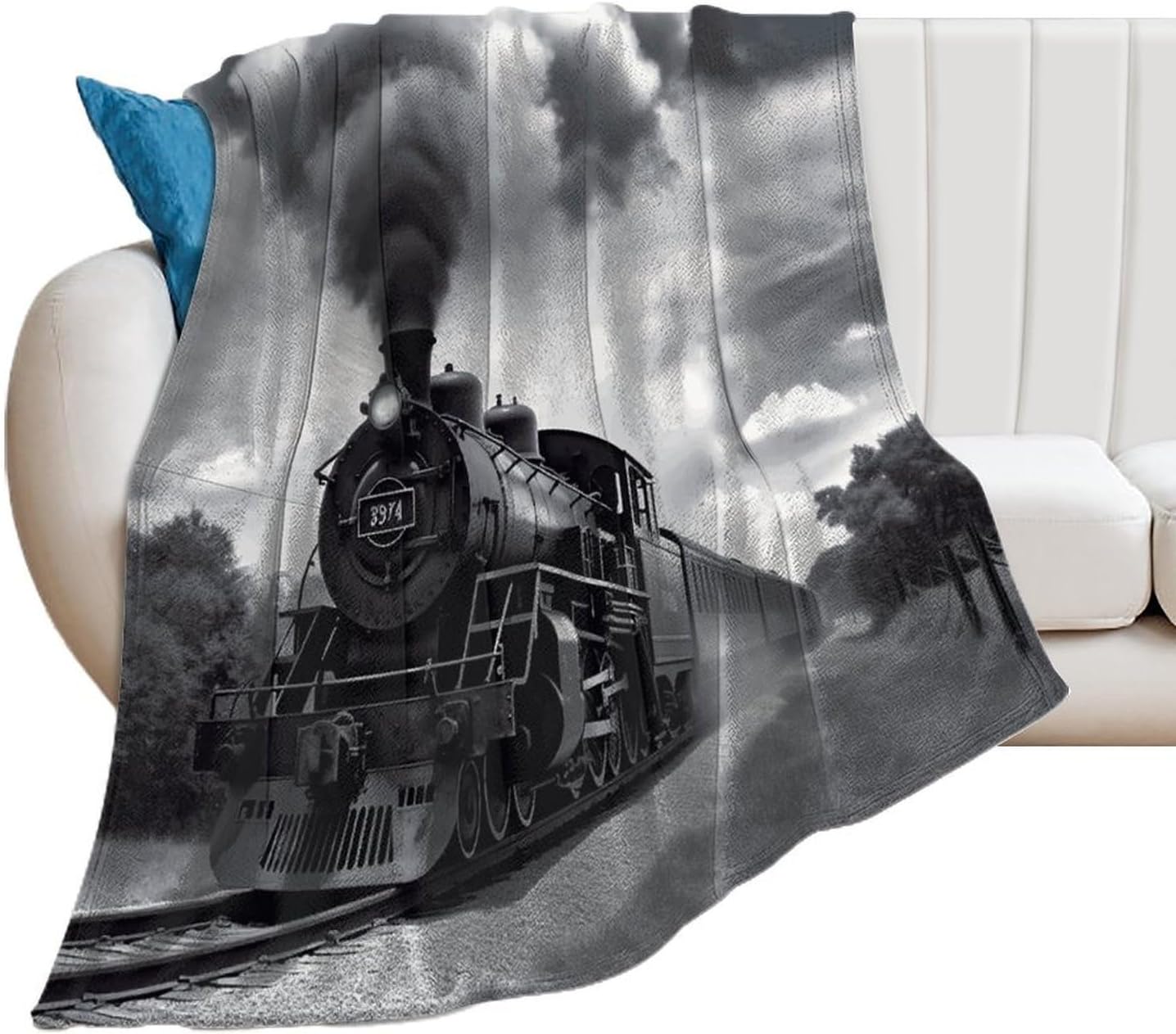 Steam Train Clouds Blanket Super Soft Lightweight Throw Blanket Cute Cozy Warm Bed Blanket Decorative Fuzzy Blanket All-Season Home Decor Gift for Sofa Couch Living Room 50"*60"（130 * 150cm）