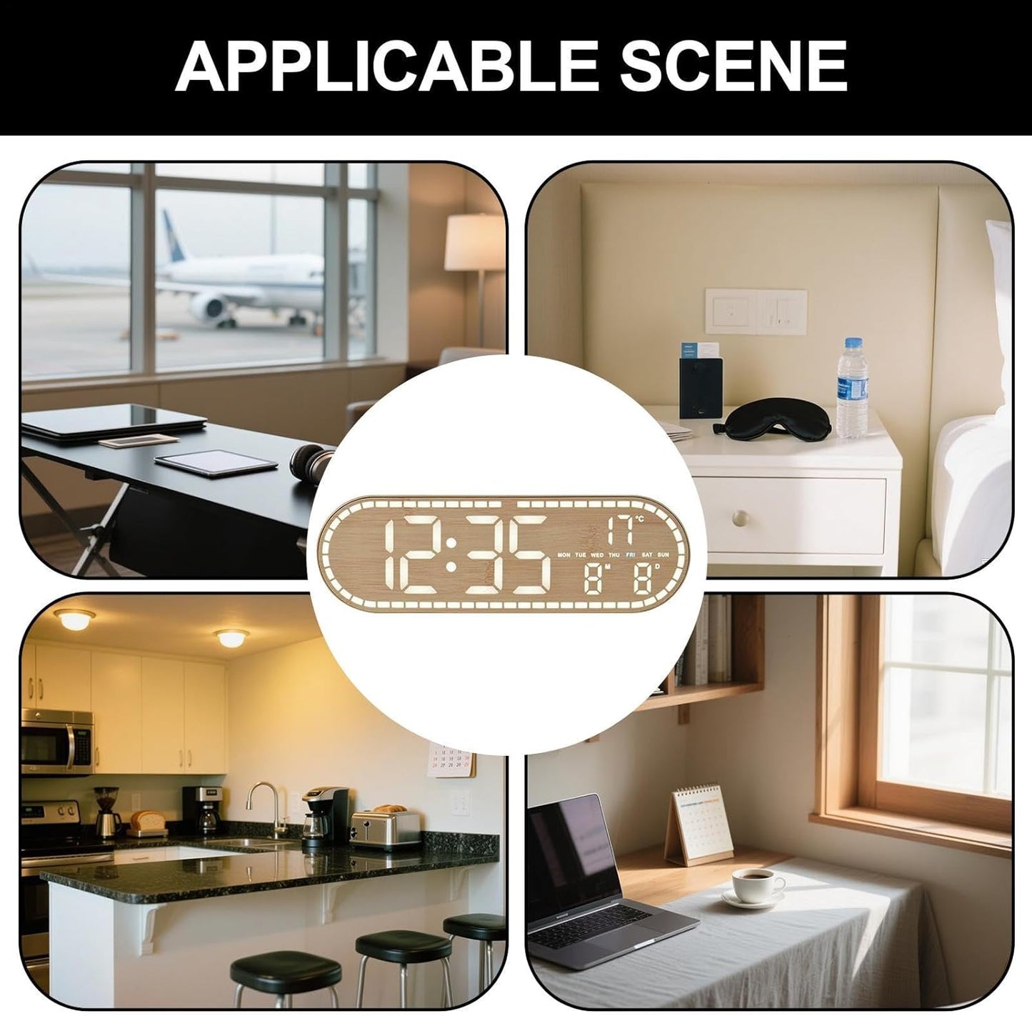 Alarm Clock, Weather Reading Screen, Battery Powered Hub, Auto Dimming Light Sensor, Improves Time Management Level, Seniors Assisted Hardware, Wide Rectangular Sizing Fits Kitchen Bathroom