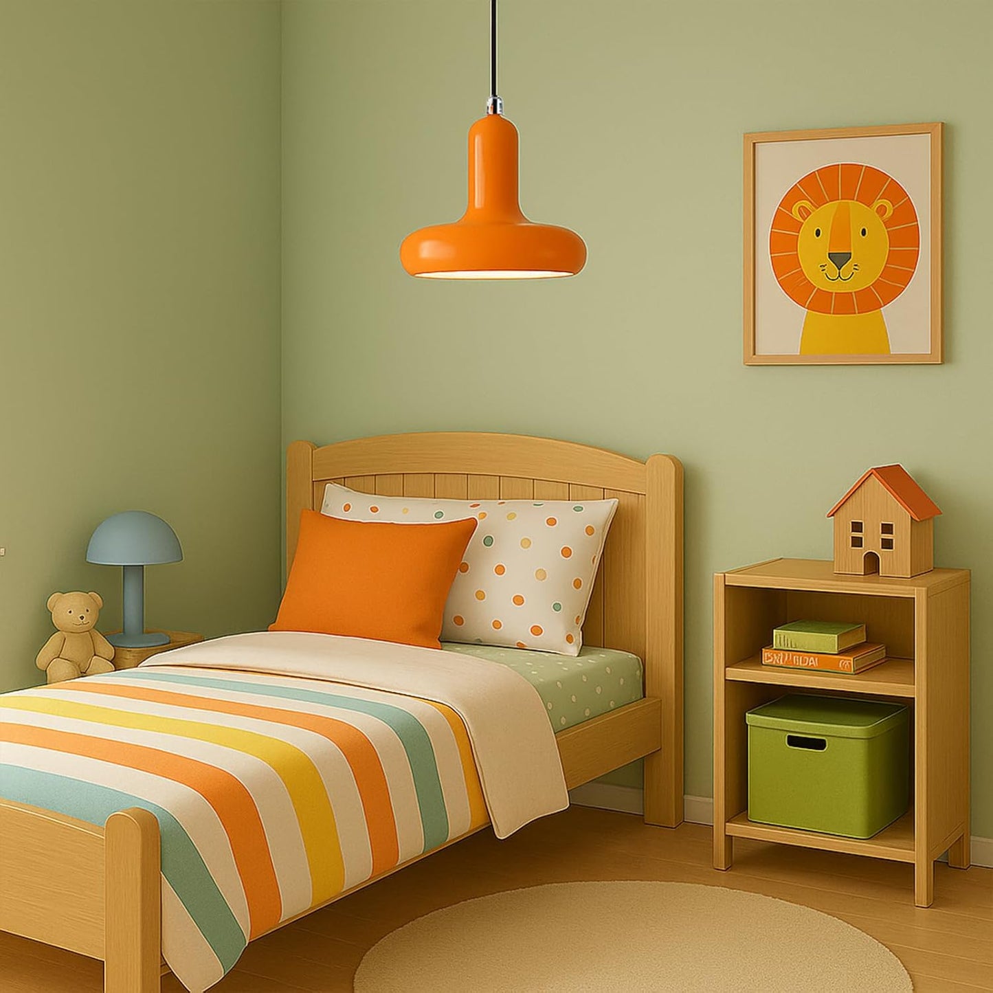 Modern Coloured Pendant Light with E26 Base and Adjustable Cable 150 cm, Metal Ceiling Lamp for Kitchen, Bedroom, Dining Room, Entryway or Cafeteria Minimalist Style (Orange)