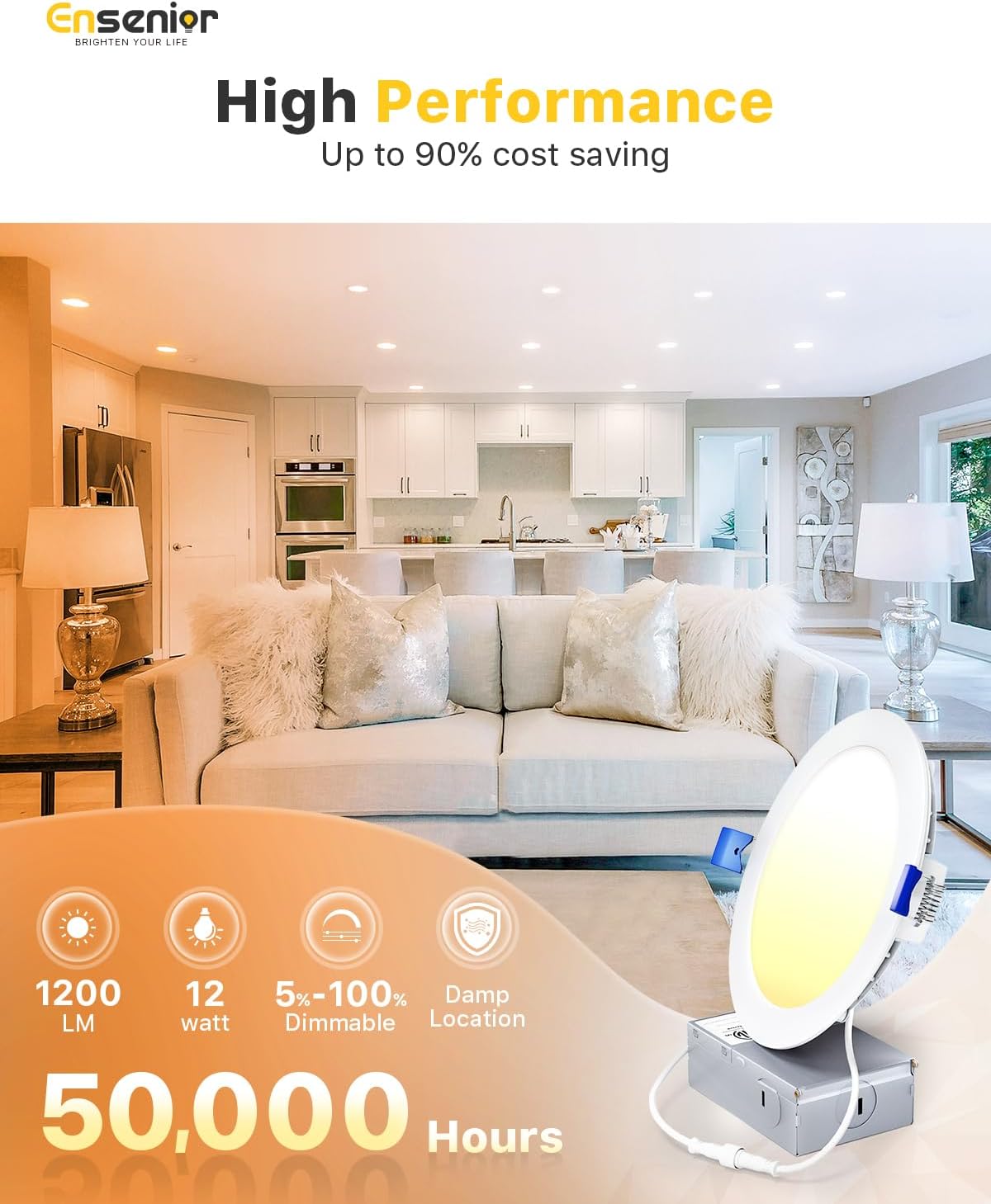 Ensenior 24 Pack 6 Inch LED Recessed Ceiling Light, Dimmable, 2700K-5000K 5CCT, 1200LM 12W 120V, High Brightness Canless Wafer Downlight - ETL&FCC&IC