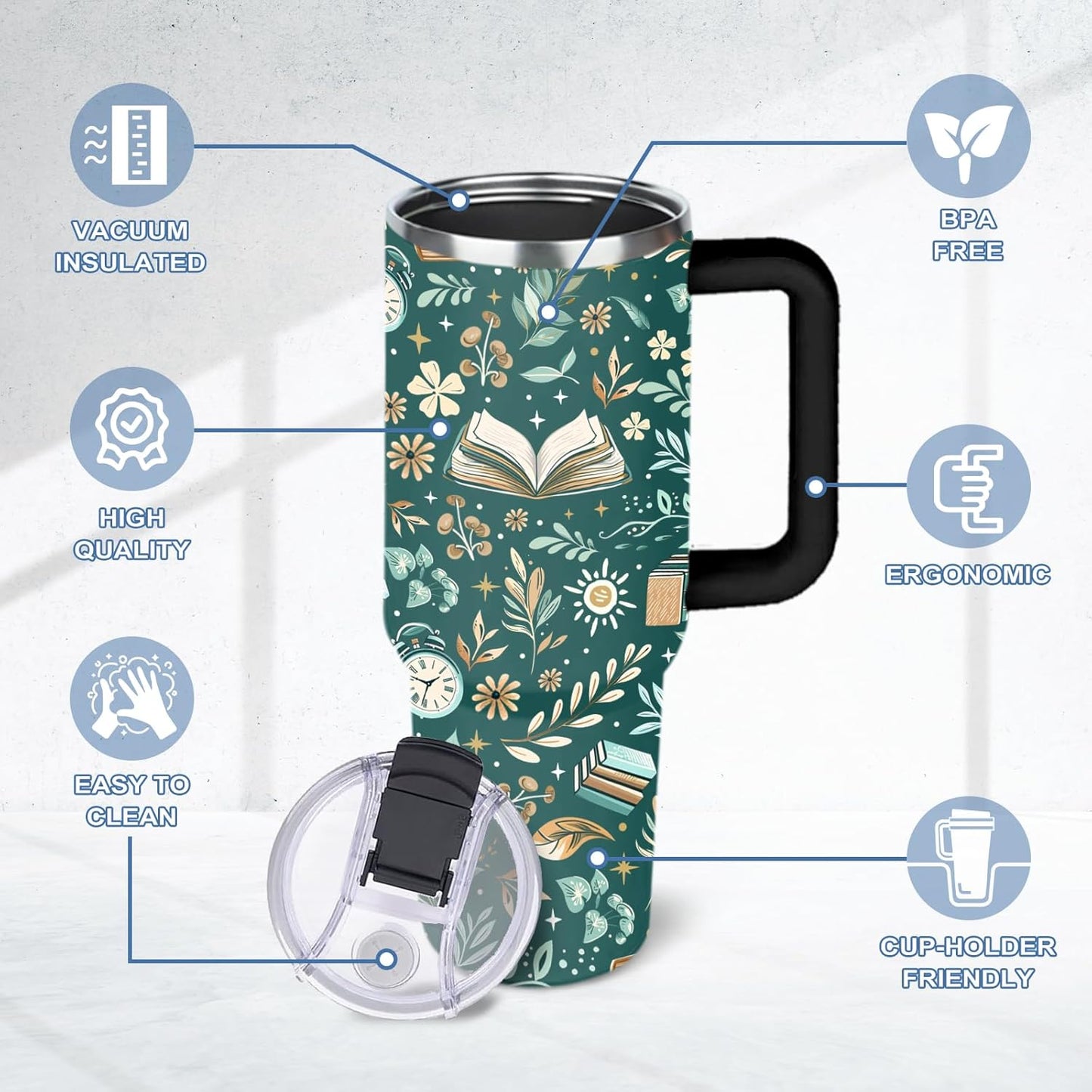 Reading Tumbler For Women, 30 Oz Reading Stainless Steel Vacuum Tumbler, Birthday Christmas Graduation Gifts For Women Mom Sister Best Friends, Green Travel Coffee Insulated Cup