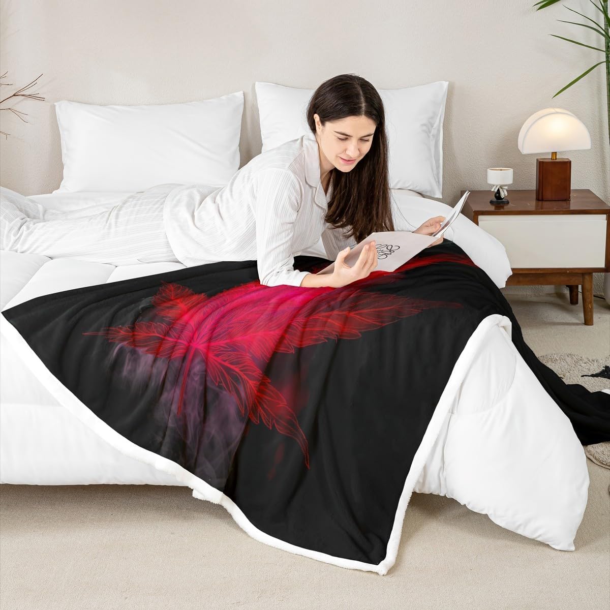Marijuana Throw Blanket Red Cannabis Leaf Printed Bed Blanket, for Adult Women Teens Marijuana Weed Leaf Fleece Blanket Exotic Leaves Rustic Soft Boho Trippy Hippie Sherpa Throw Blanket, Twin