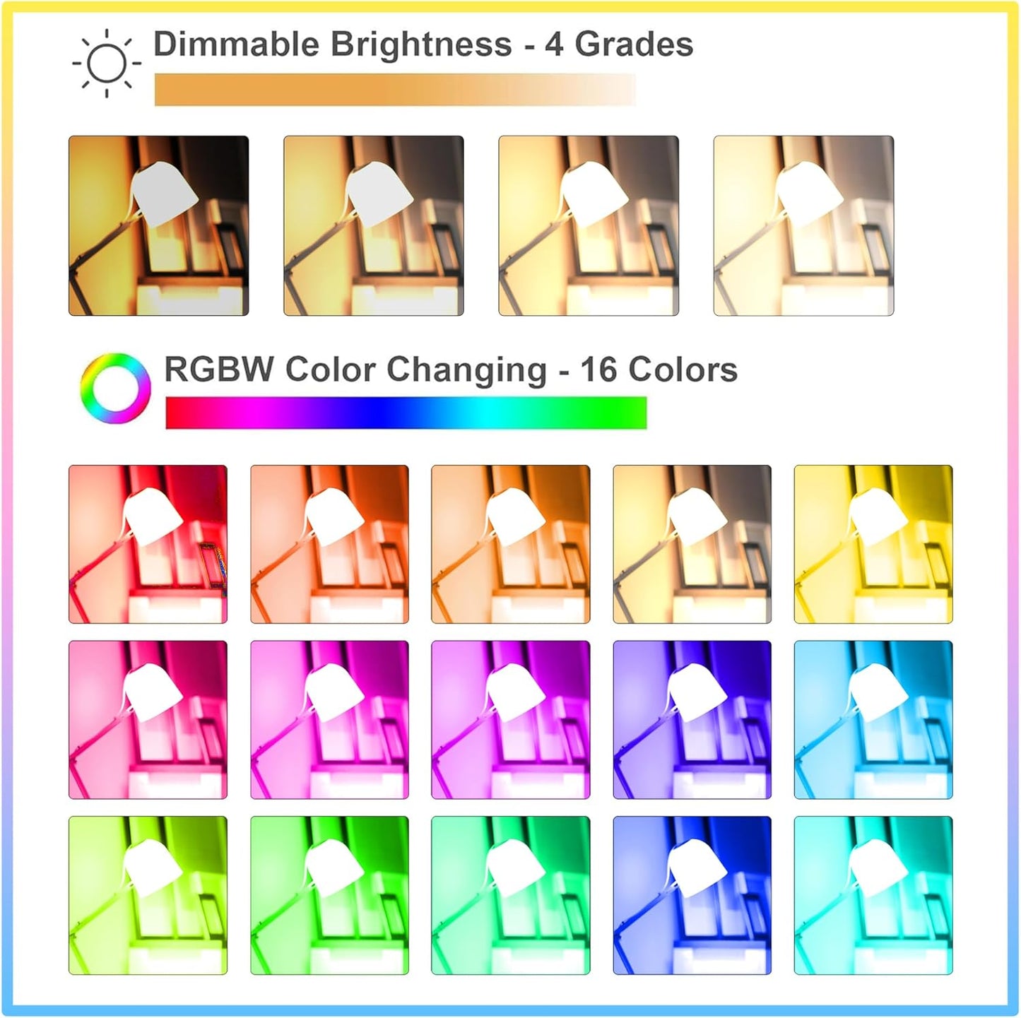 Droiee Dimmable E26 Warm LED Light Bulb, 6W RGBW Color 500LM with 16 Color Changing Modes for Christmas, Party etc with Remote Control 2 Pack