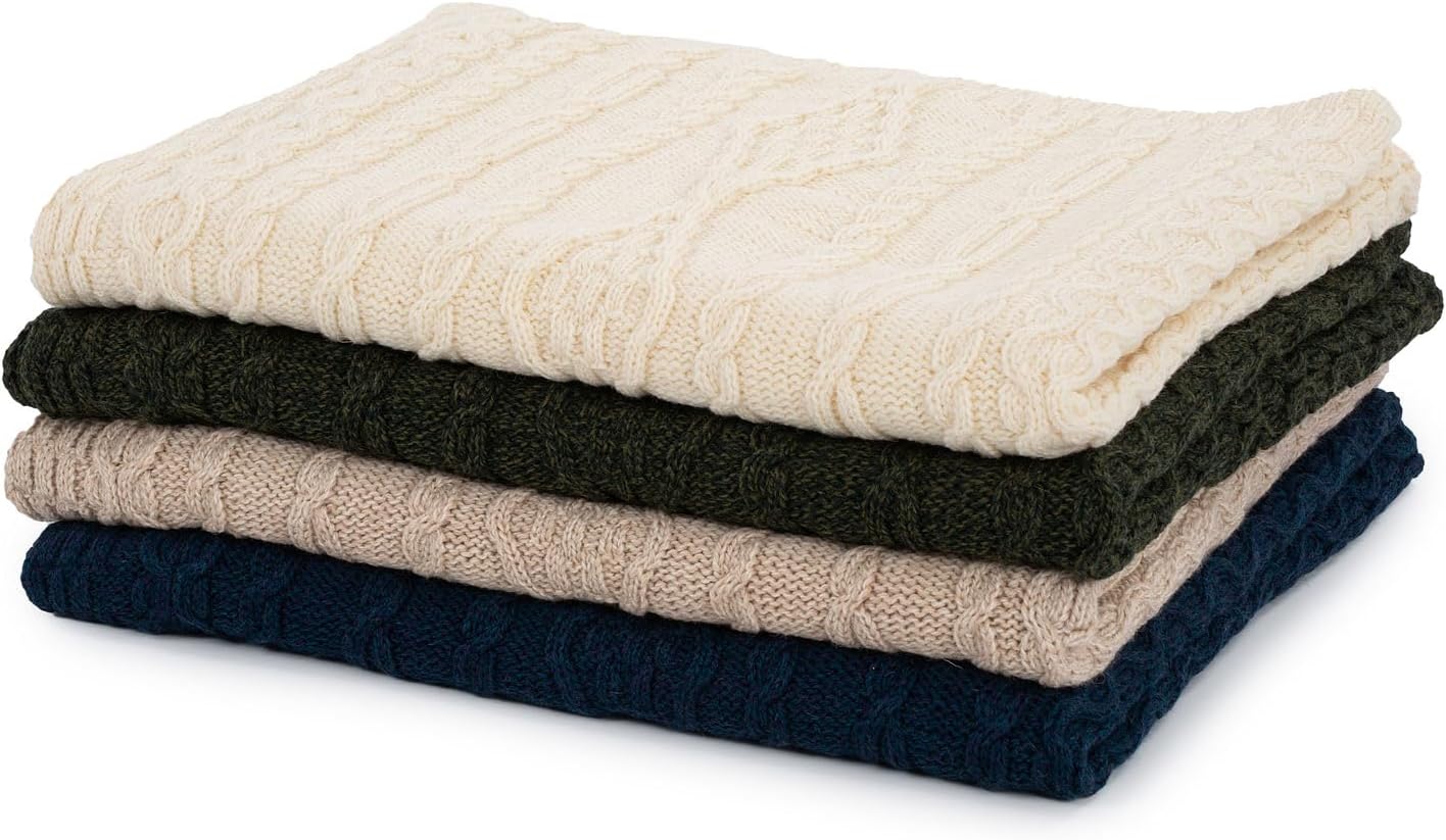 SAOL Bed Cable Throw Blanket 100% Fisherman Wool Made in Ireland 66.93" L x 45" W (Ocean Blue)