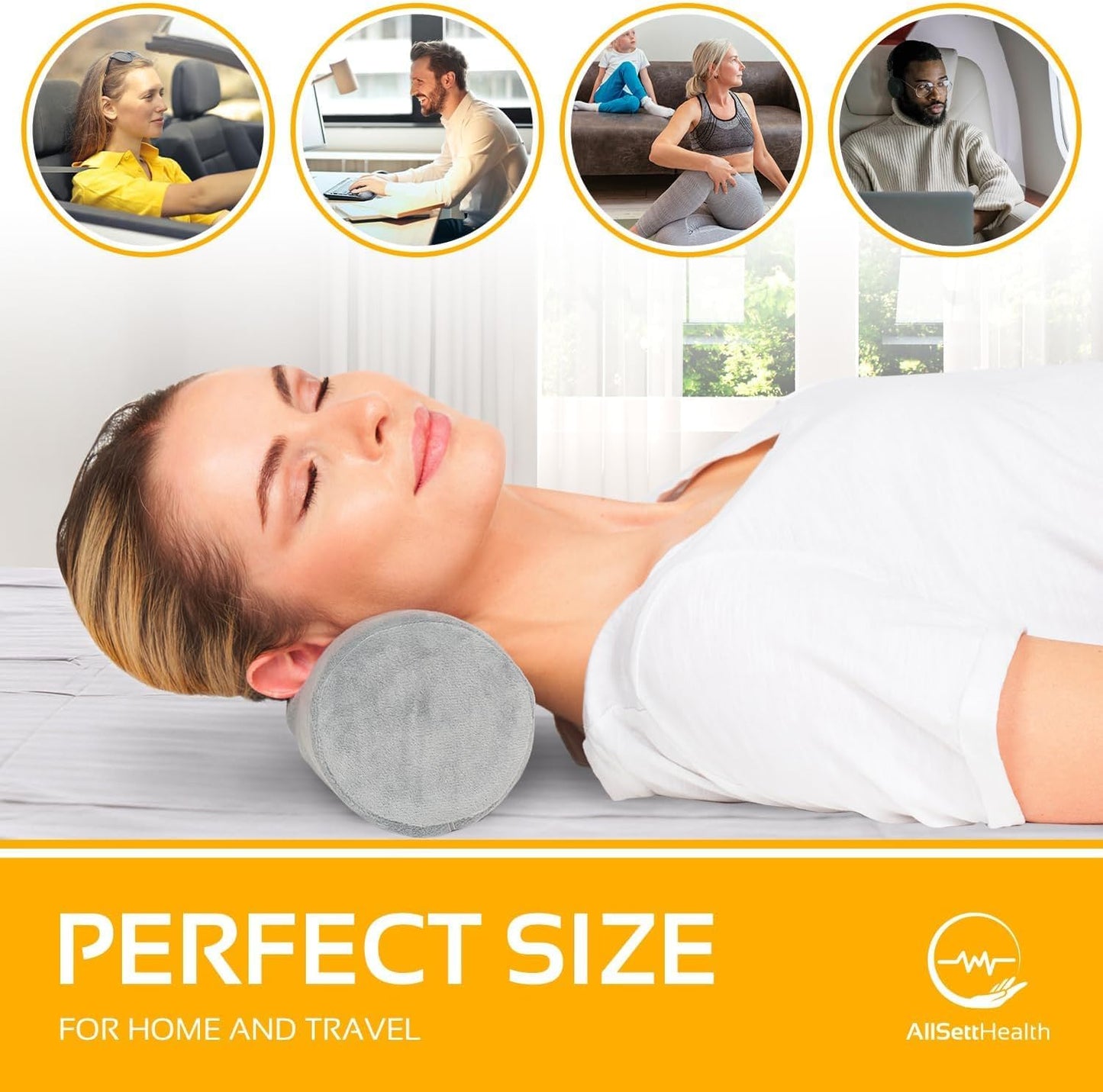 AllSett Health Firm Cervical Neck Roll Memory Foam Pillow, Bolster Pillow, Round Neck Support for Sleeping | Bolster for Bed, Legs, Back and Yoga