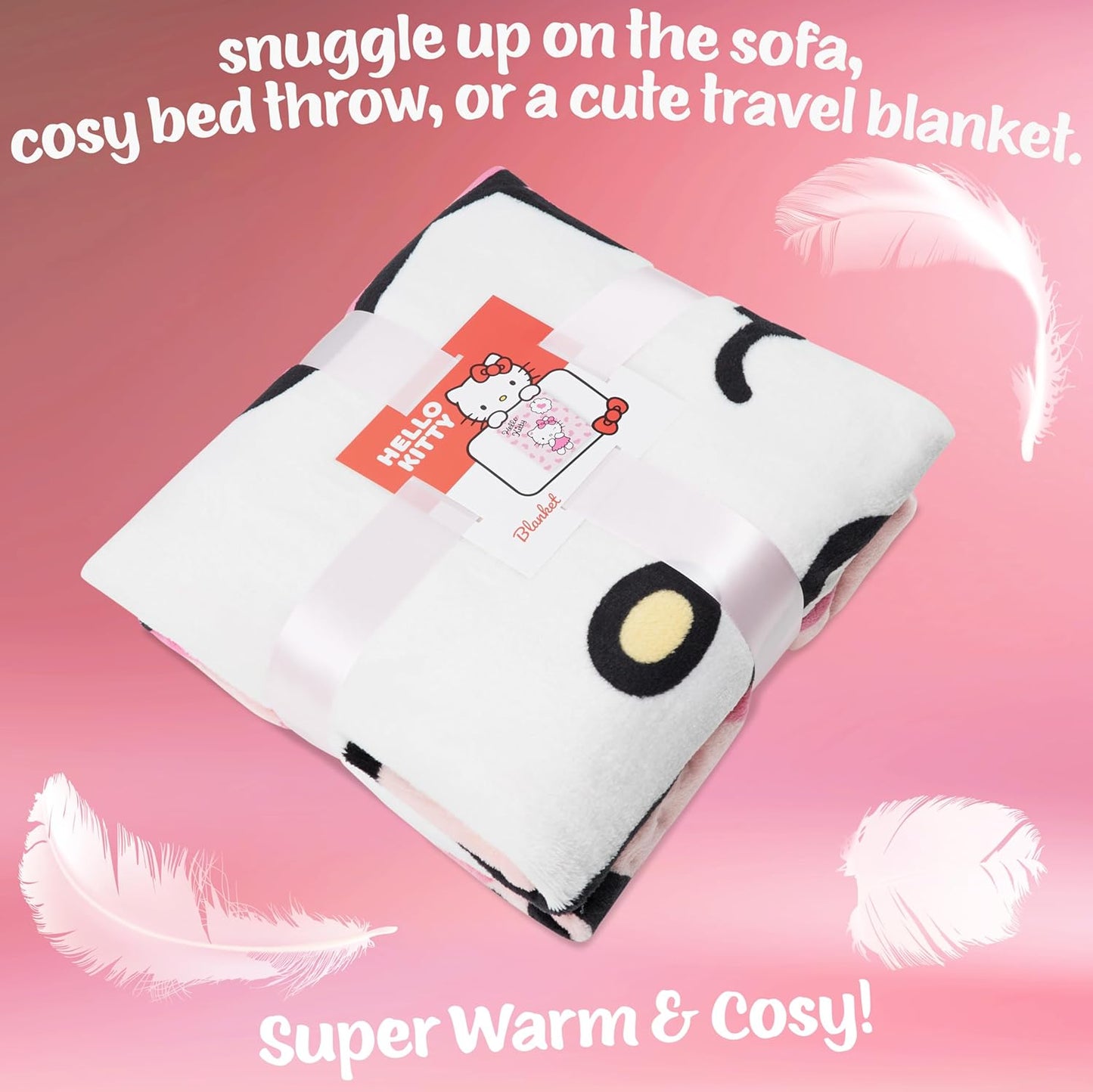 Hello Kitty Sanrio Fleece Throw Blanket, 59x51in, Cinnamoroll Soft Bedding, Bed Decor, Room Decor, Kawaii Gifts for Women (Pink Hello Kitty)