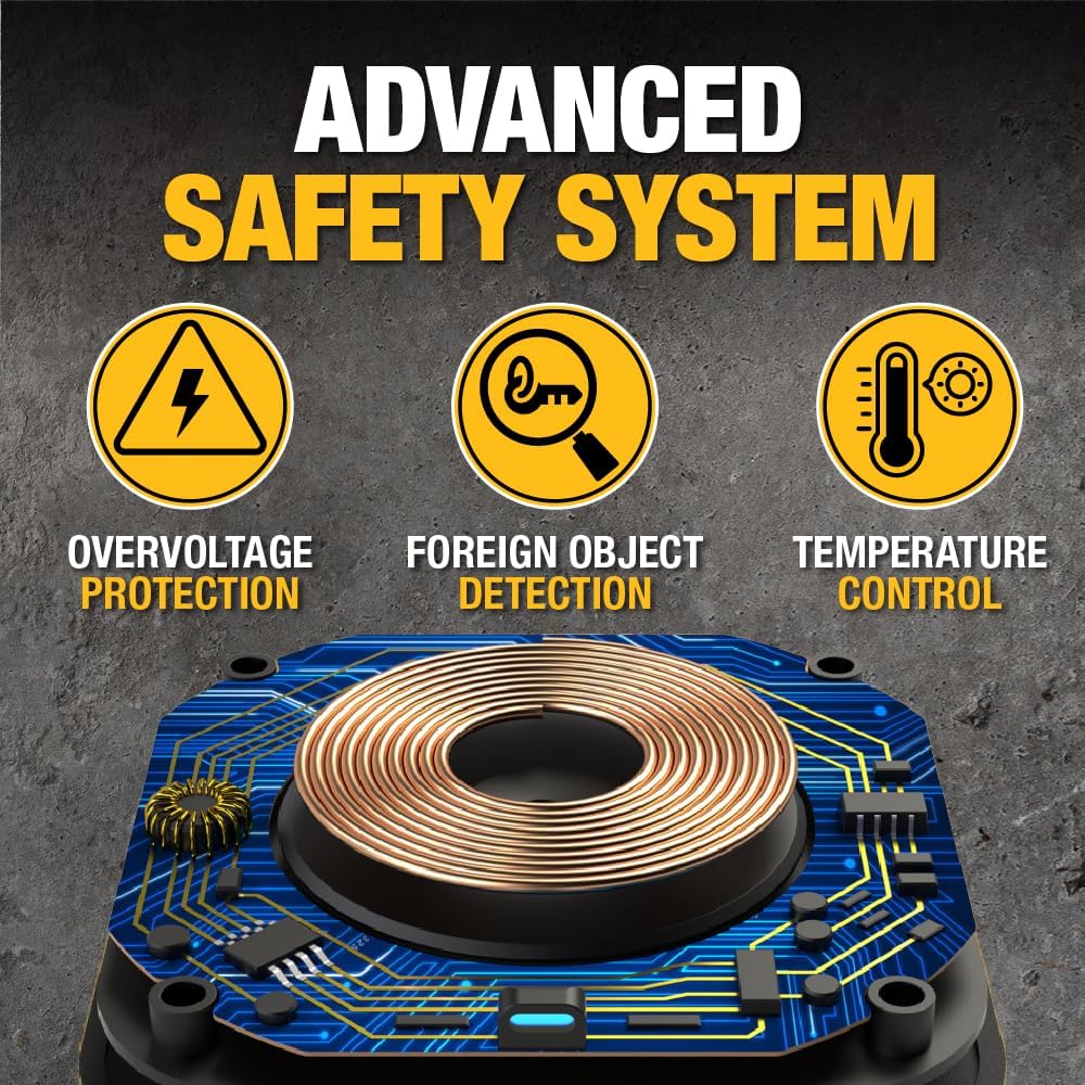 DEWALT Heavy Duty Wireless Charger, 10W Max Fast Wireless Charging Pad Compatible with iPhone 17/16/15/14/13/12/11/X/8 Pro Max Plus Samsung Galaxy S22/S21 AirPods (Type C Cable/AC Adapter Included)